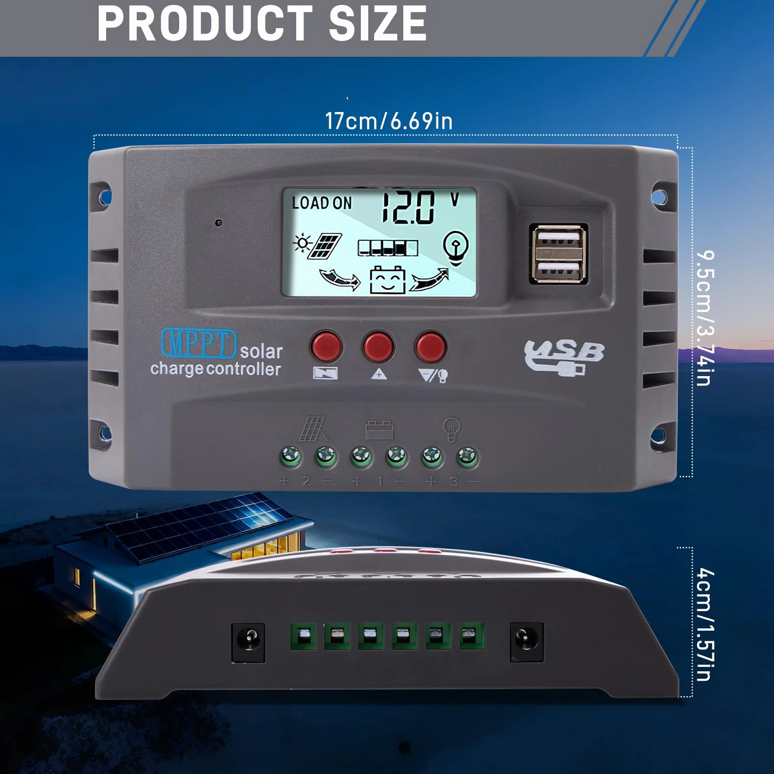 Yoving MPPT 100 A regulator ładowania słonecznego wodoodporny do systemów solarnych 12 V/24 V, wyświetlacz LCD (panel słoneczny, bateria, samochód kempingowy), ciemnoszary