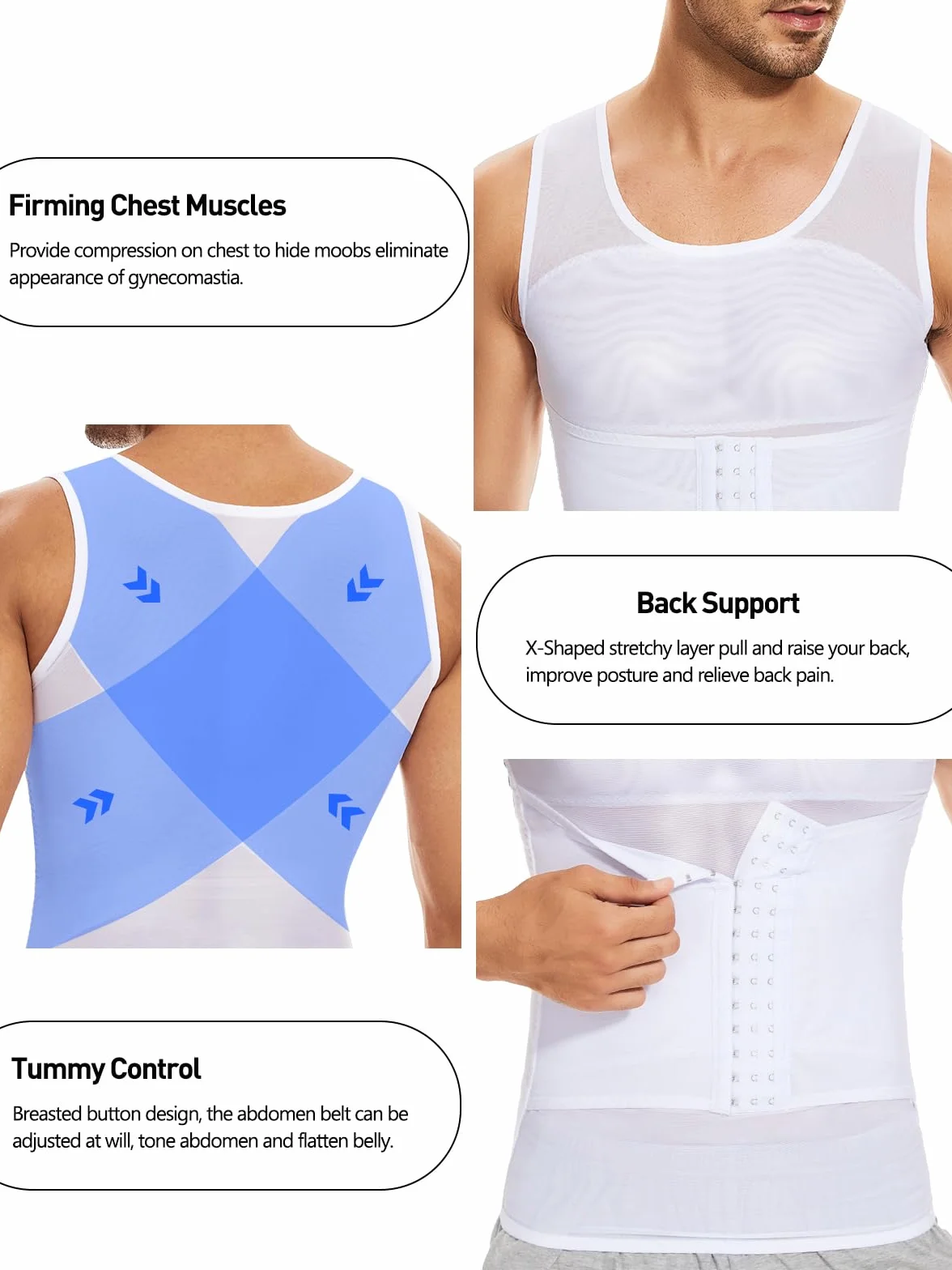 SLIMBELLE Męska koszulka kompresyjna Wyszczuplająca urządzenie do modelowania sylwetki Podkoszulek Kamizelka Klatka piersiowa brzucha Trening Talia Trenażer Tank Top