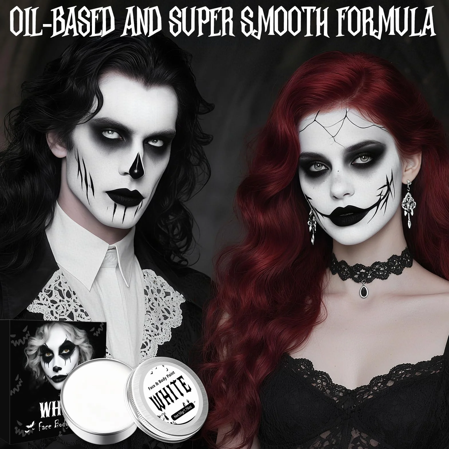 Zestaw do makijażu na Halloween, biały zestaw do makijażu dla dorosłych i dzieci, 50 g, kolor biały do malować twarzy, ciała, wampira, SFX, zombie