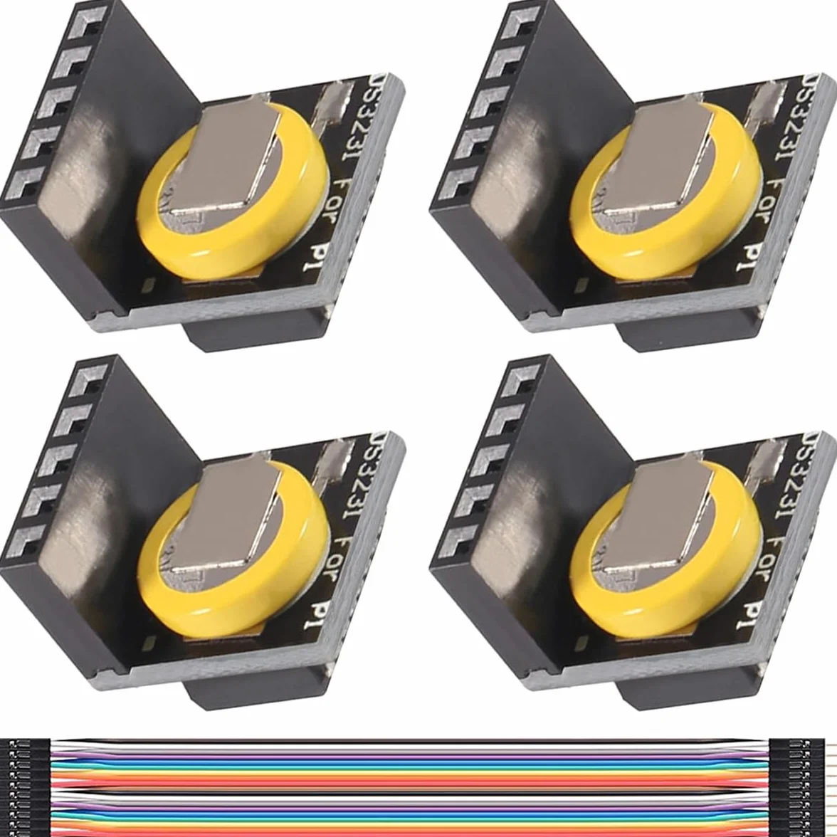 4 sztuki DS3231 zegar czasu rzeczywistego, moduł RTC, zegar z modułem pamięci baterii 3,3 V/5 V, dział do Raspberry Pi do tablicy Arduino, do majsterkowania, testów, z 20-biegunowym kablem