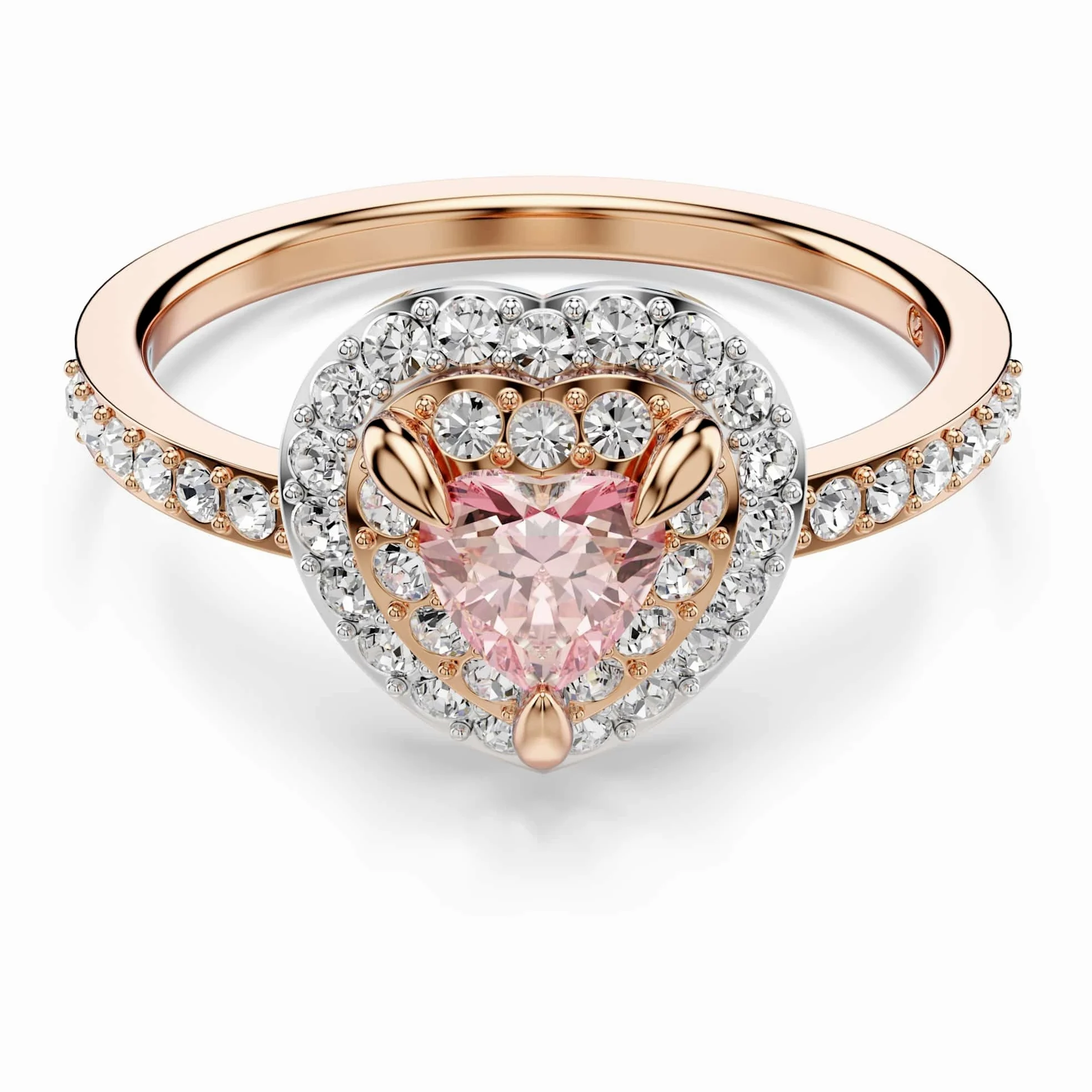 Swarovski One Kolekcja Pierścionek z motywem, Szlif w kształcie serca, Pavé, Serce, Różowy, Wykończenie z mieszanego metalu