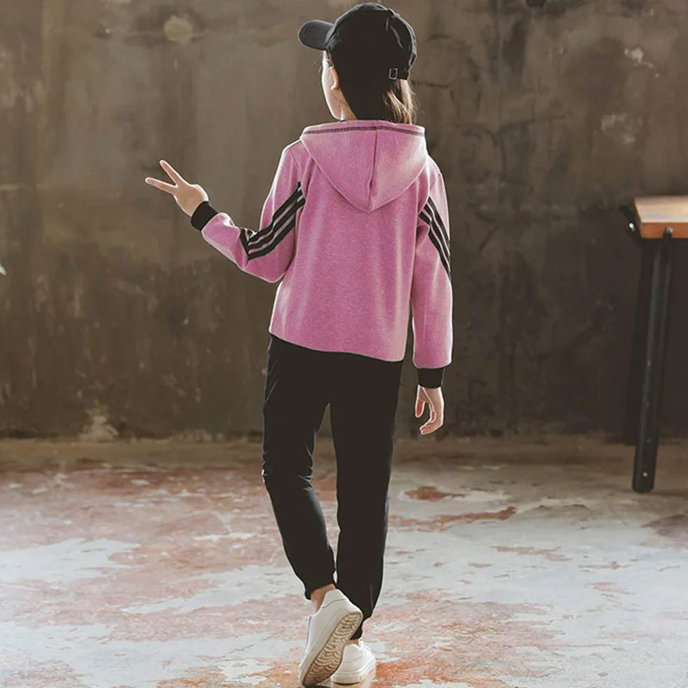 Dziewczęcy dres Bluza z kapturem zestaw sportowy 2/3 sztuk kurtka spodnie sportowe, bluza z zamkiem błyskawicznym, odzież wiosna jesień kostium do joggingu