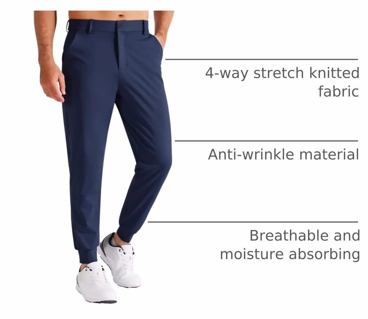 Libin Męskie spodnie golfowe joggery lekkie 3 kieszenie slim fit miękkie rozciągliwe zwężane sukienka robocza sportowa