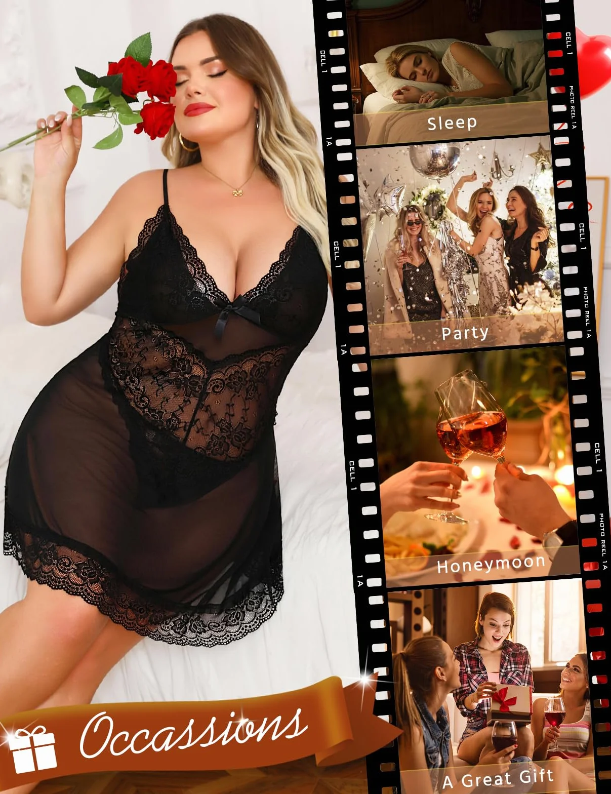 Niwicee Babydoll koronkowa koszula nocna z siateczką z dekoltem 2-częściowy zestaw z stringami G-String duży rozmiar