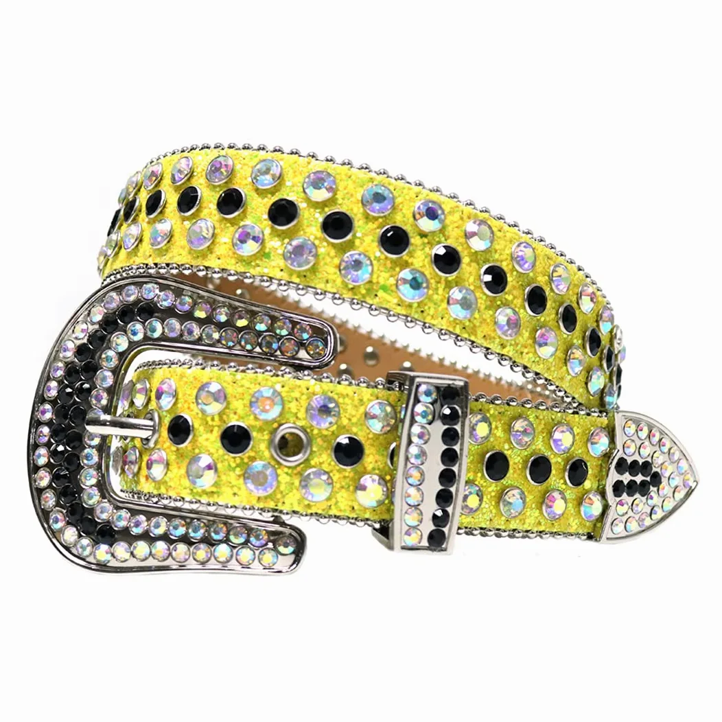 Różowy kryształ górski pasek damski męski jakość kryształ ćwiekowany pasek mężczyzna kobiety Ceinture Femme Cinto De Strass do dżinsów deeratywny żółty 111 cm