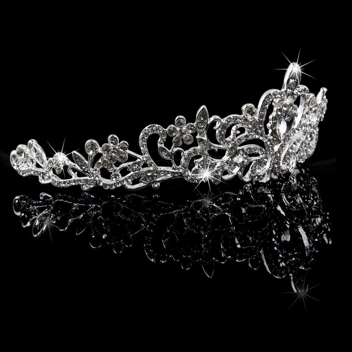 Druhna kryształowa tiara, opaska na czoło dla panny młodej, dla druhny, kryształowa opaska na czoło, kryształ górski, tiara, opaska na czoło na wesele (srebrna)