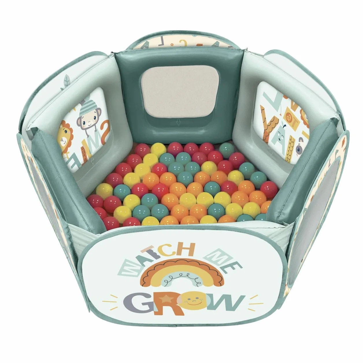 Fisher Price nadmuchiwany basen z 50 kolorowymi kulkami - nadmuchiwana konstrukcja - w zestawie torba transportowa (Deqube 935D00193)