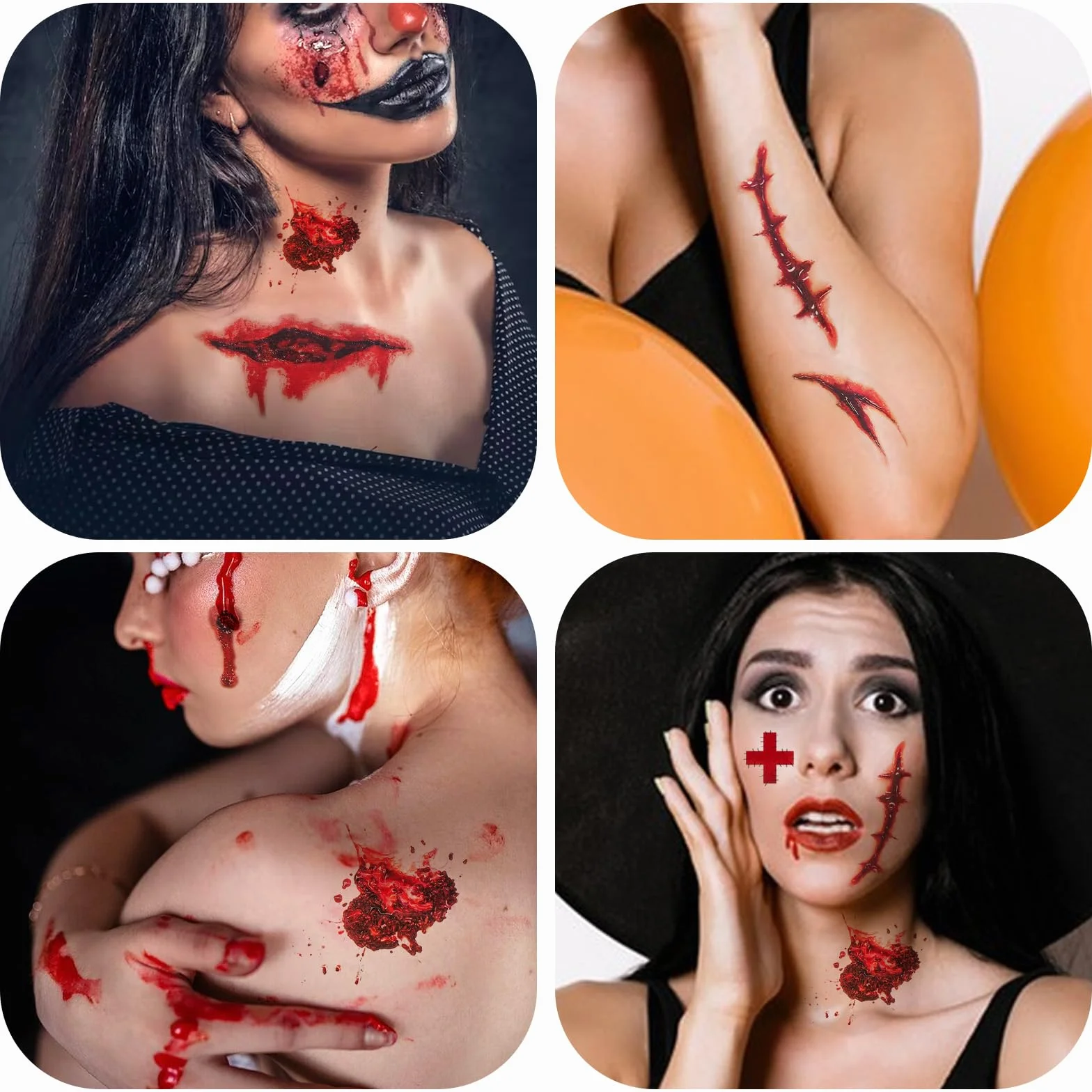 10 arkuszy tatuaży na Halloween, tymczasowe, realistyczne rany, wodoodporne, Halloween, Cosplay, straszna dekoracja makijażu