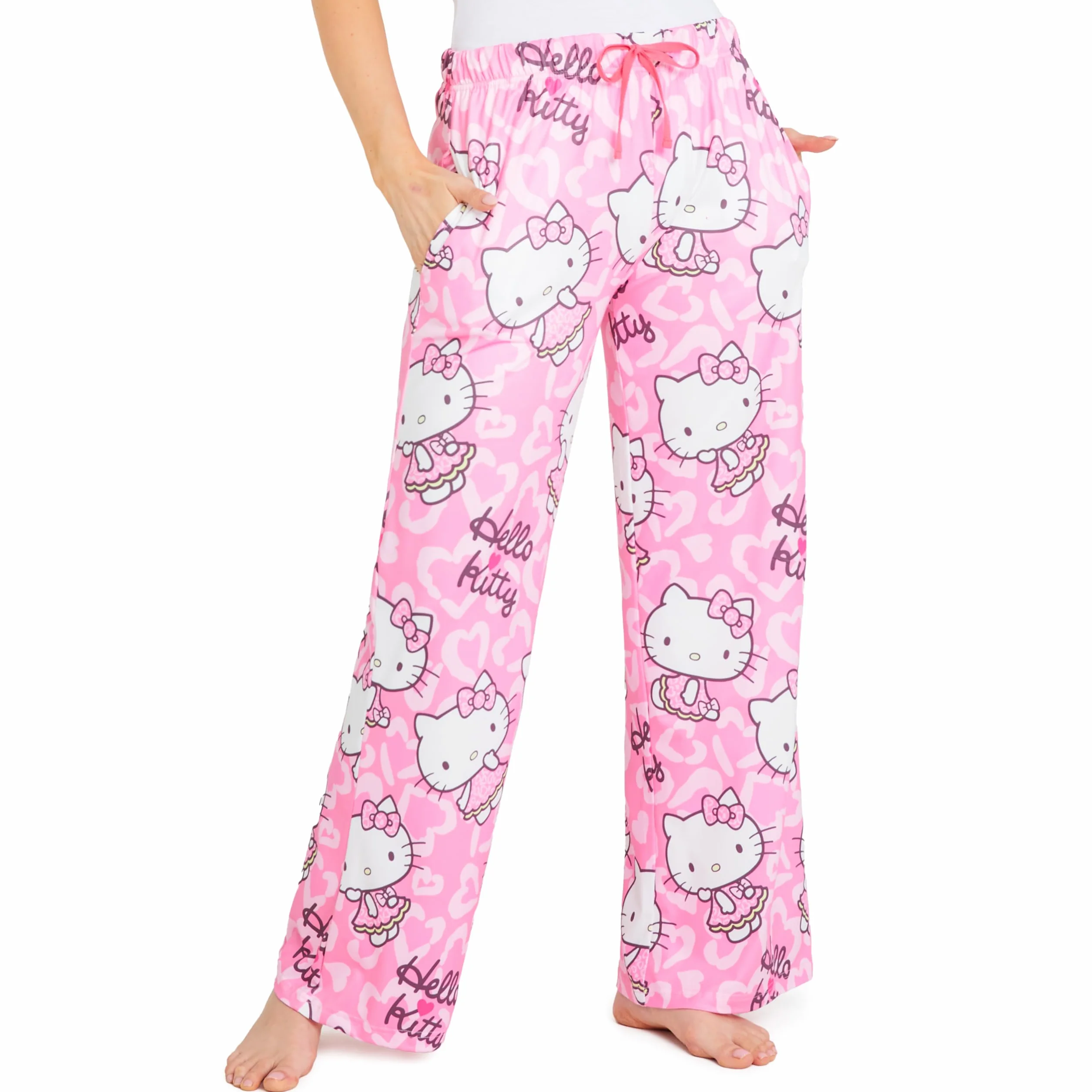 Hello Kitty Damskie spodnie piżamowe, wygodna elastyczna odzież wypoczynkowa, oddychające piżamy - prezenty dla kobiet (rozmiar M, różowy), różowy, M