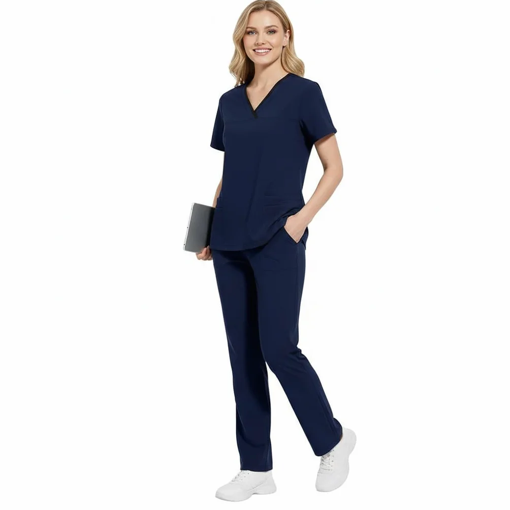 Scrubs dla kobiet Split Suit dekolt w serek top i spodnie do biegania z czterema kieszeniami czysty kolor szybkoschnące medyczne mundury pielęgniarskie DK51