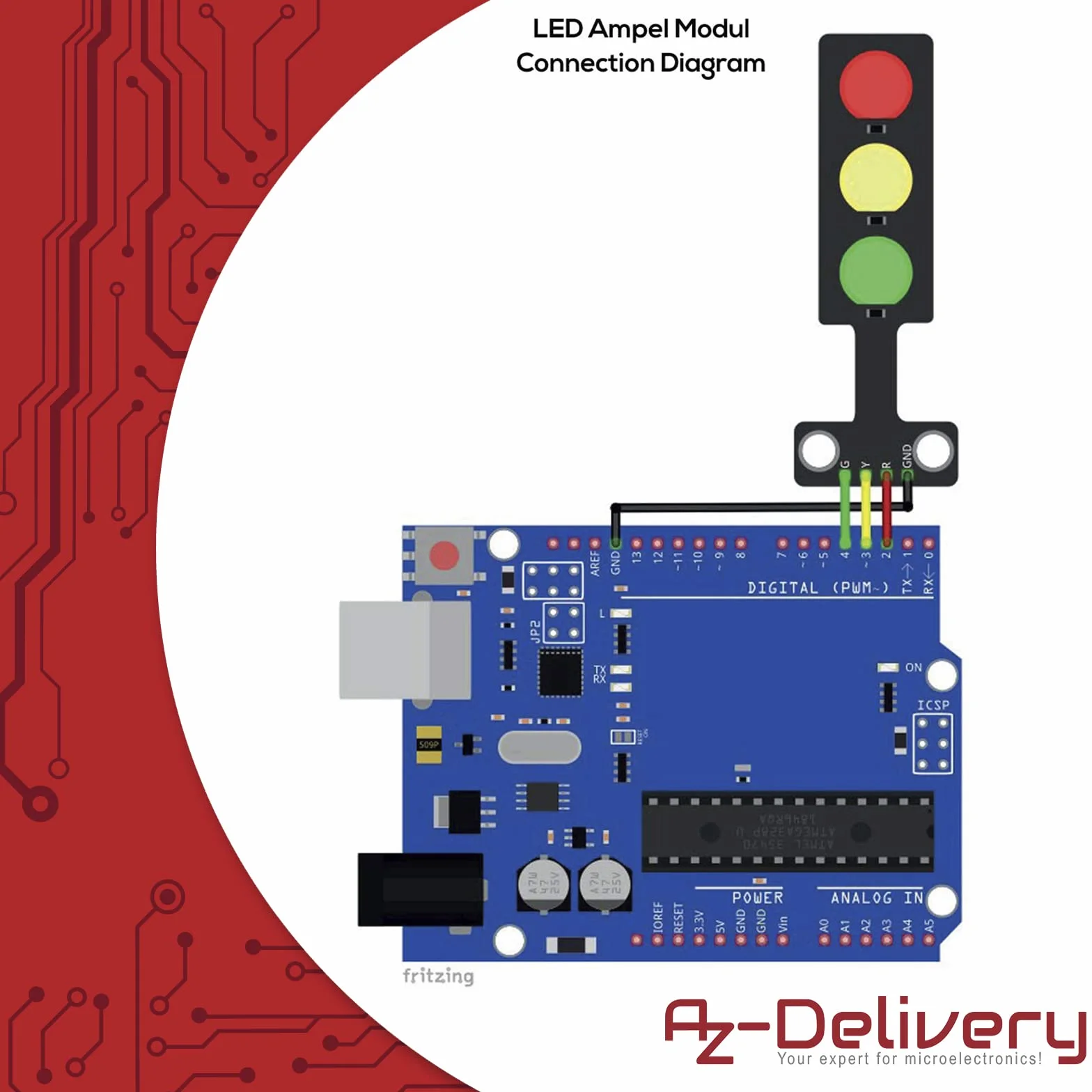 AZDelivery 5 x Moduł sygnalizacji świetlnej LED Kreatywny mini sygnalizator świetlny DIY 3.3-5V 8mm kompatybilny z Arduino tym e-book!