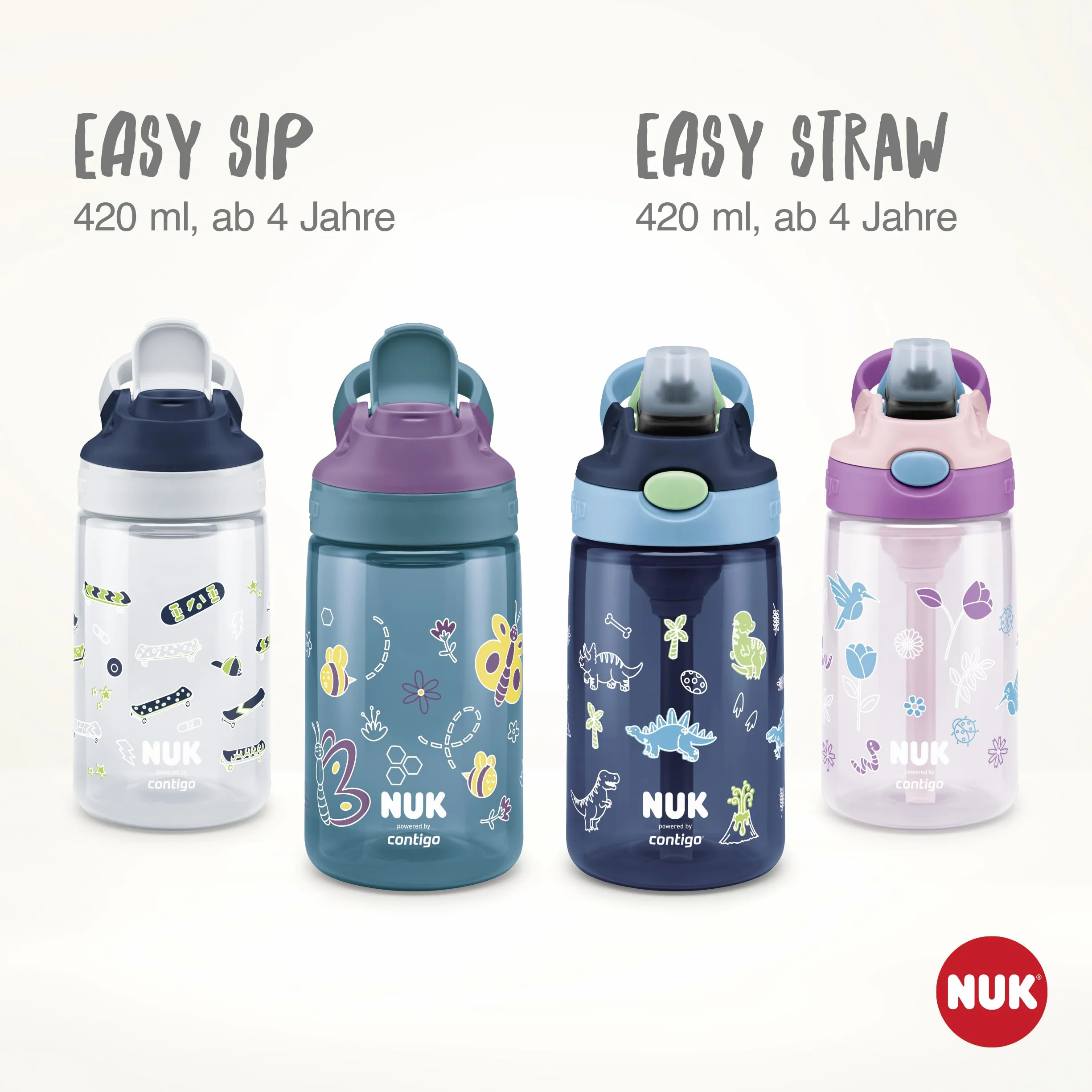 NUK By Contigo Easy Sip Cup butelka do picia dla dzieci (od 4 lat) | zabezpieczona przed wyciekiem | wyprodukowana z wytrzymałego tritanu | nie zawiera BPA | nadaje się do mycia w zmywarce | 420 ml |