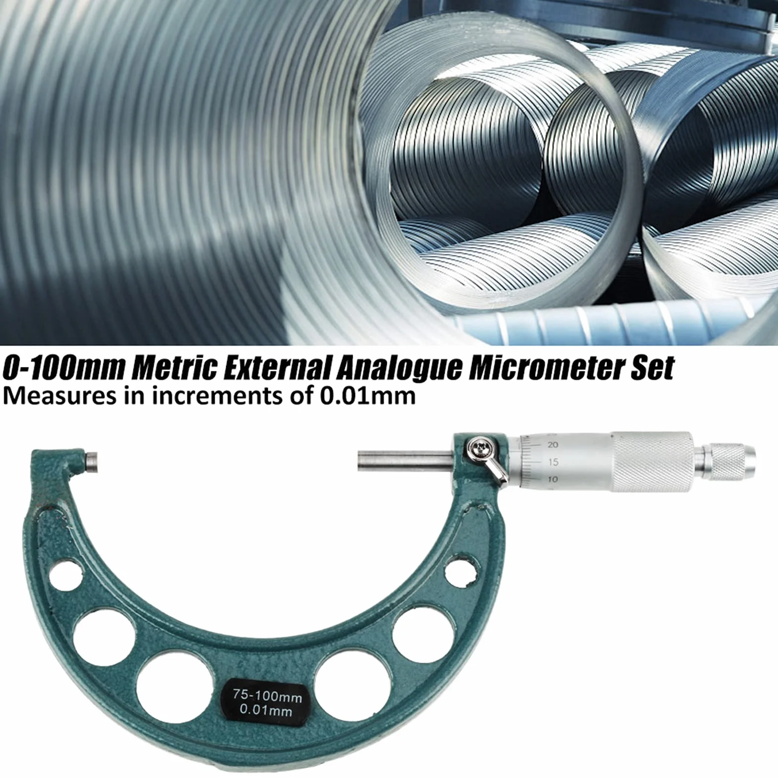 Mikrometr zewnętrzny, 4 sztuki 0-25 mm, 25-50 mm, 50-75 mm, 75-100 mm mikrometr zewnętrzny mikrometr mikrometrowy śruba z kabłąkiem zestaw mikrometrów zestaw z obudową