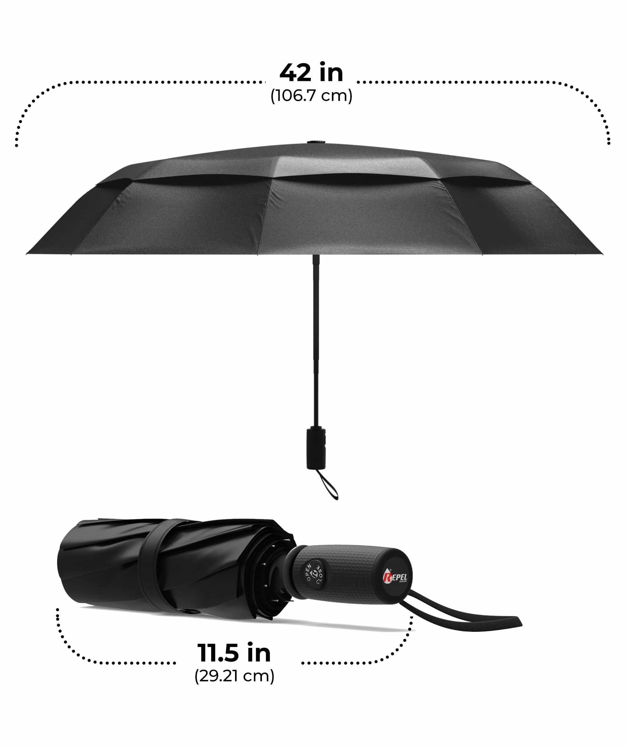 Repel Windproof Travel Umbrella Auto Open Close Compact Fiberglass Frame Waterproof