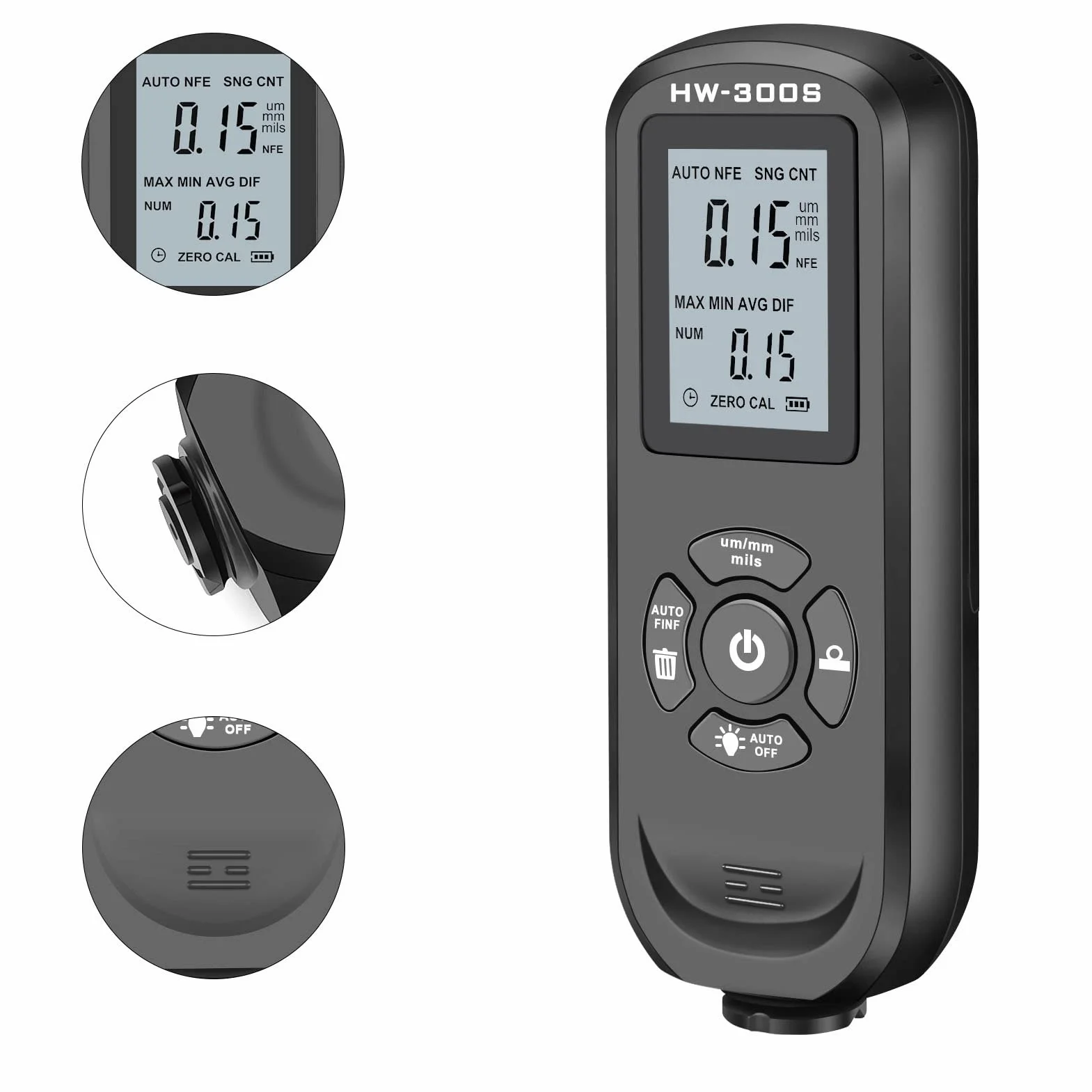 Miernik Grubości Lakieru 0-1500 μm Miernik Grubości Lakieru z Wyświetlaczem LCD i Cyfrowym Odczytem w Trzech Jednostkach μm/mm/mils do Pomiaru Grubości Powłok Nieprzewodzących