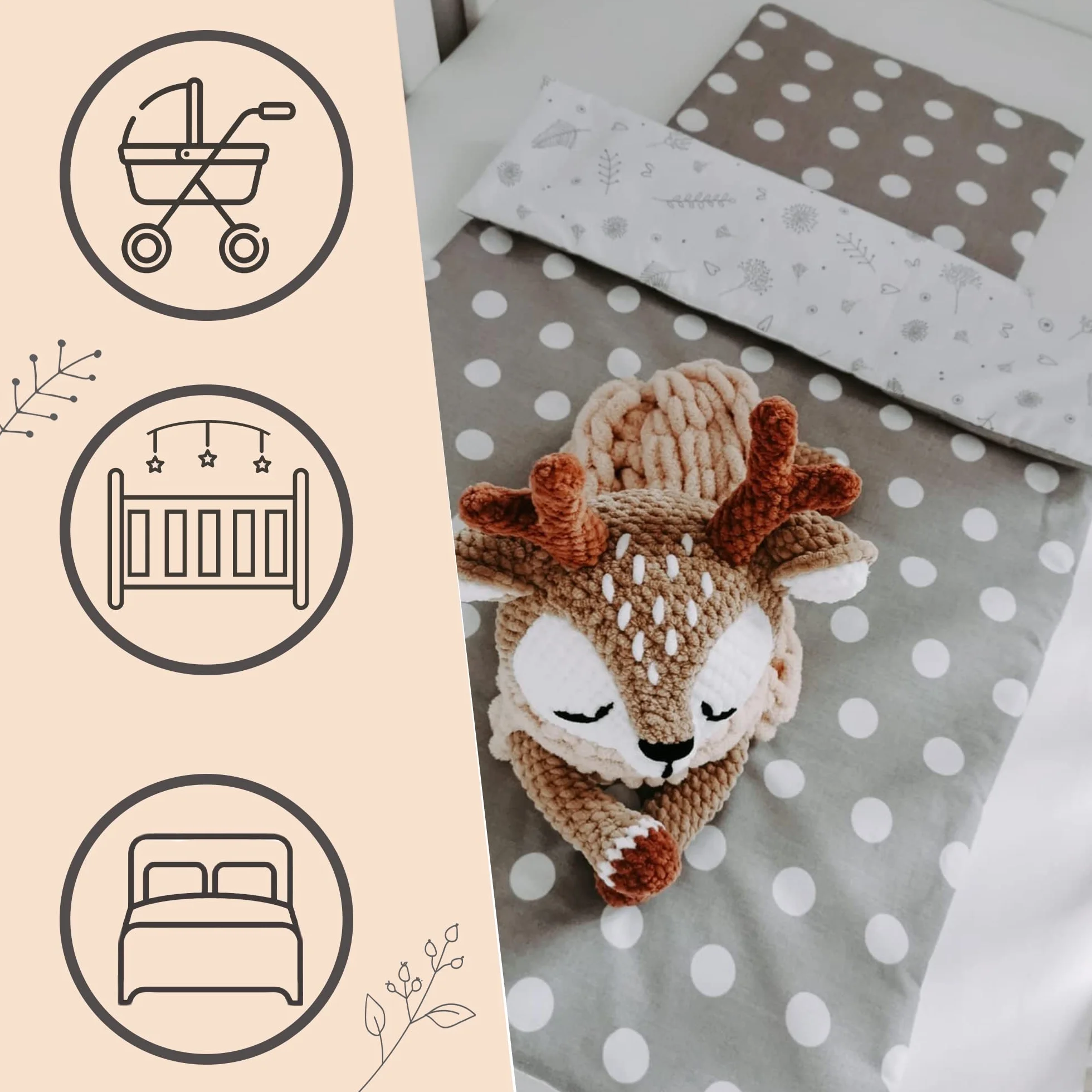 Bellochi Wielofunkcyjny zestaw koca niemowlęcego – dwustronna pościel dla niemowląt 75 x 100 cm i poduszka 30 x 40 cm – ze 100% bawełny – certyfikat Öko-Tex – las