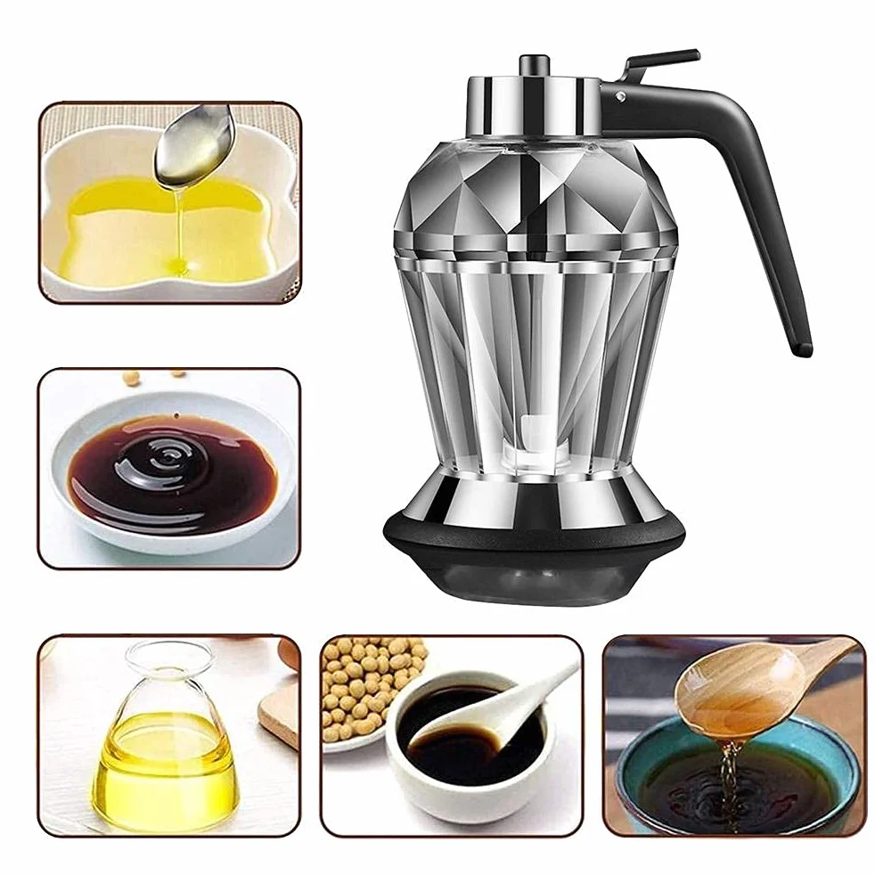 Dozownik Miodu Bez Kroplówki, Dozownik Syropu 200 Ml, Dozownik Syropu Bez Kroplówki ze Stojakiem, Butelka z Dozownikiem Oliwy z Oliwek do Kuchni, (Diamentowy pojemnik na olej o