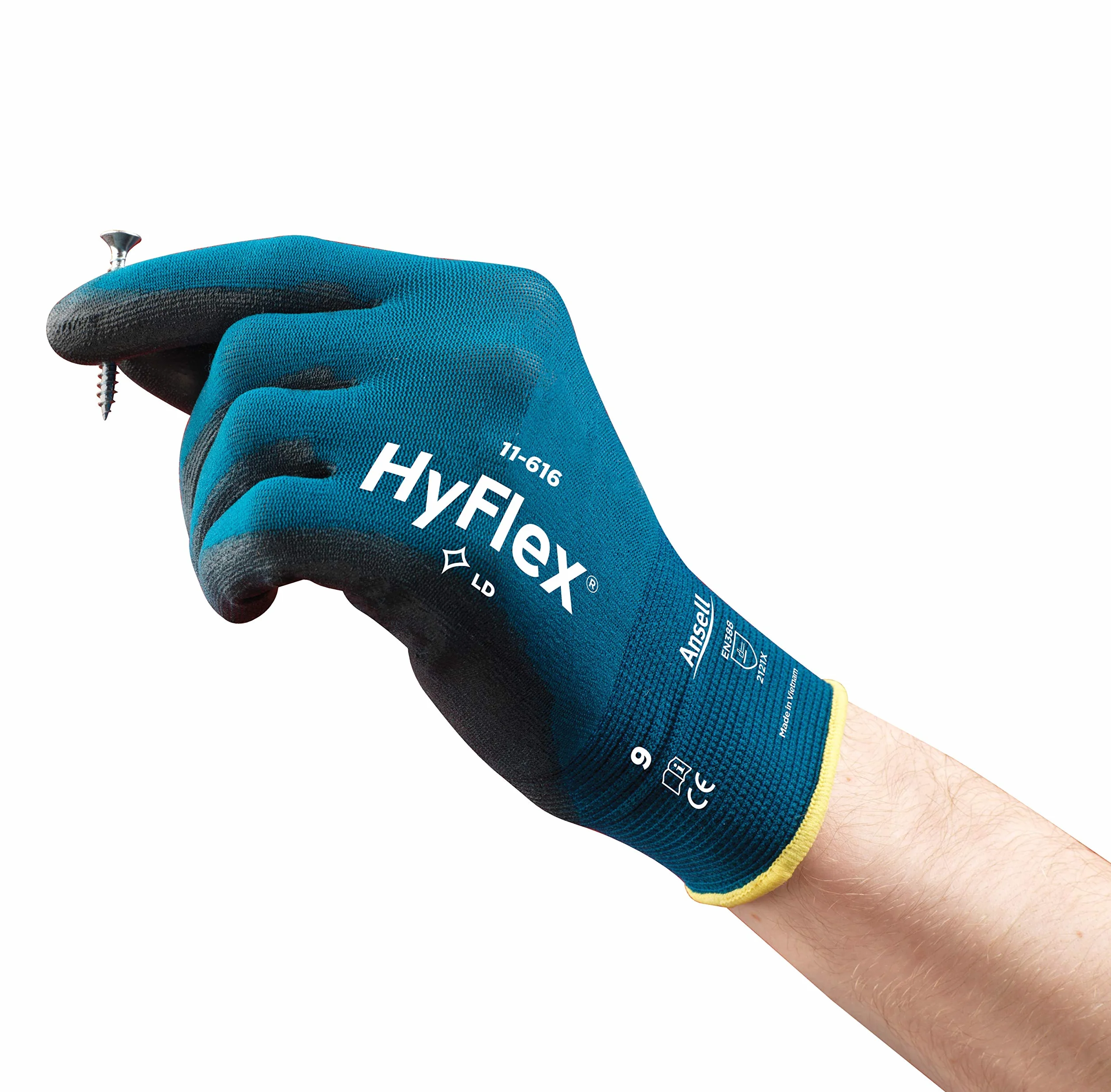 Ansell Hyflex 11-616 Extrensible Nylon Work Rękawice, rękawice ochronne ryzyka mechanicznego, majsterkowicz, obsługa, montaż, mężczyzna kobiet, niebieski, rozmiar XL (12 par)