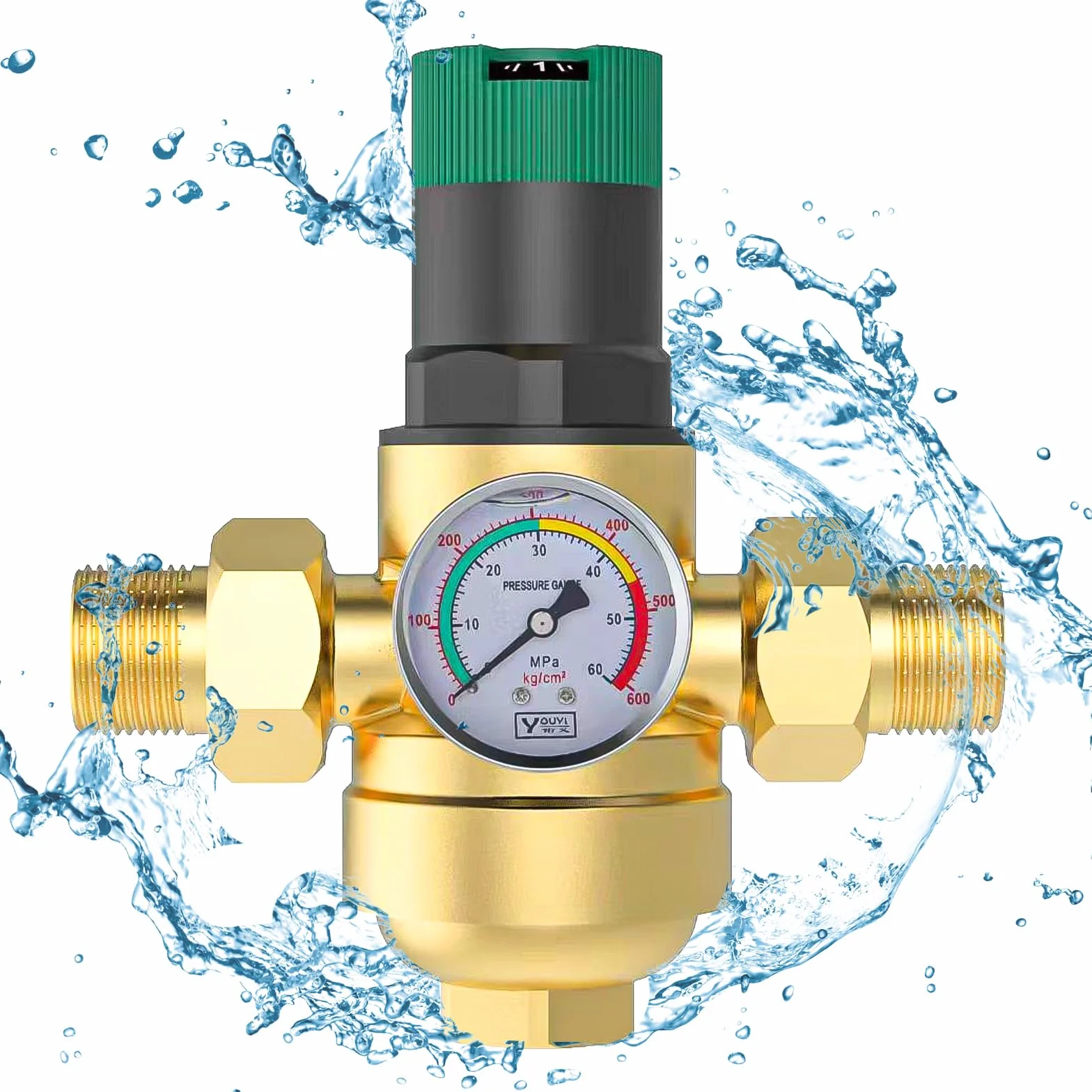 Reduktor ciśnienia wody 3/4, regulator ciśnienia wody z manometrem wody i filtrem siatkowym, mosiężny reduktor ciśnienia wody do regulacji ciśnienia wody (mosiądz)