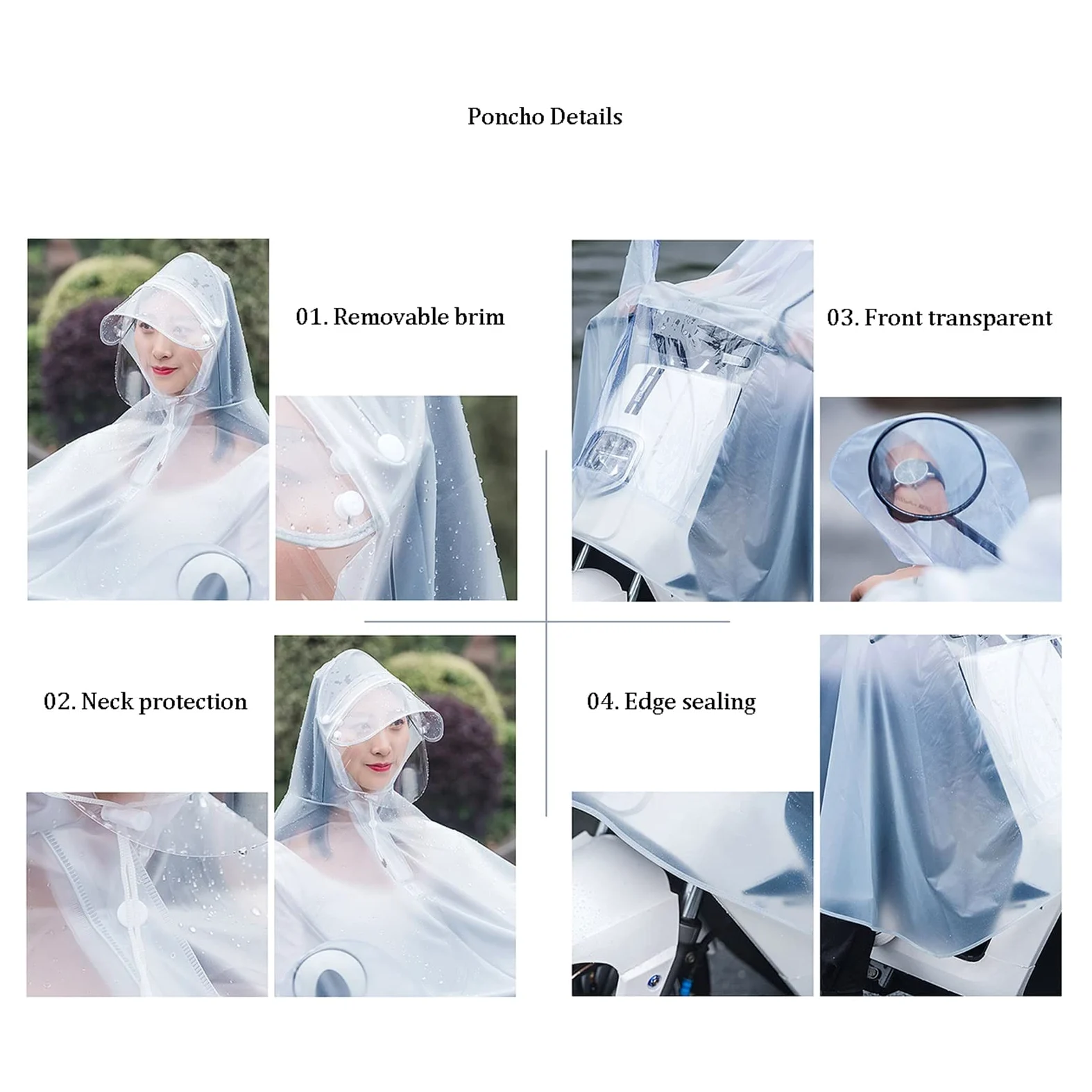 Peleryna przeciwdeszczowa rowerowa Poncho przeciwdeszczowe z kapturem z PVC Wiatroszczelne unisex na rower Ebike Motocyklowy pokrowiec na hulajnogę(White,Full)