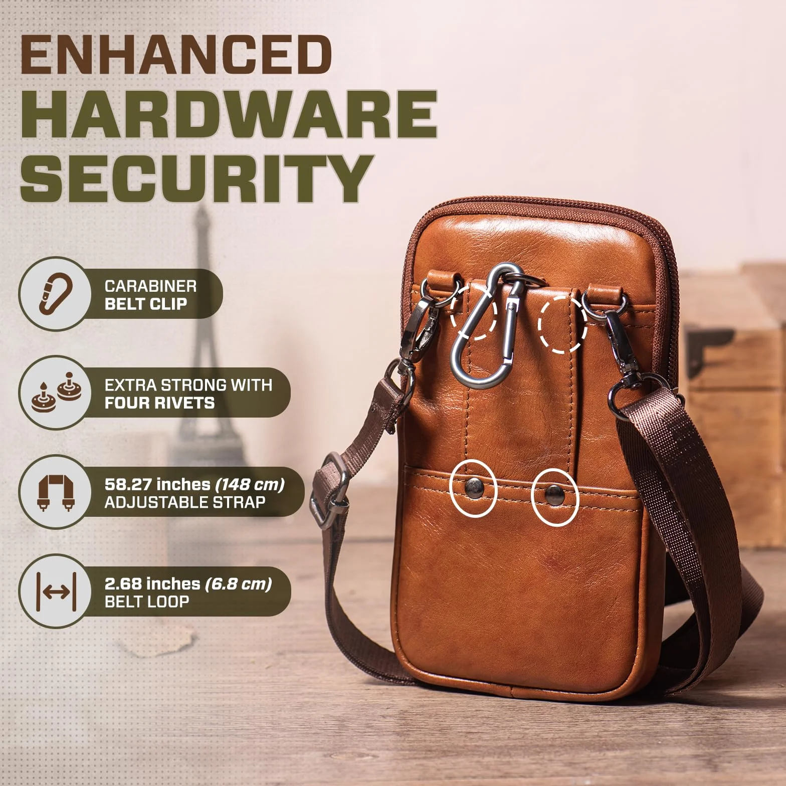 Skórzana torba crossbody na ramię Brązowa S