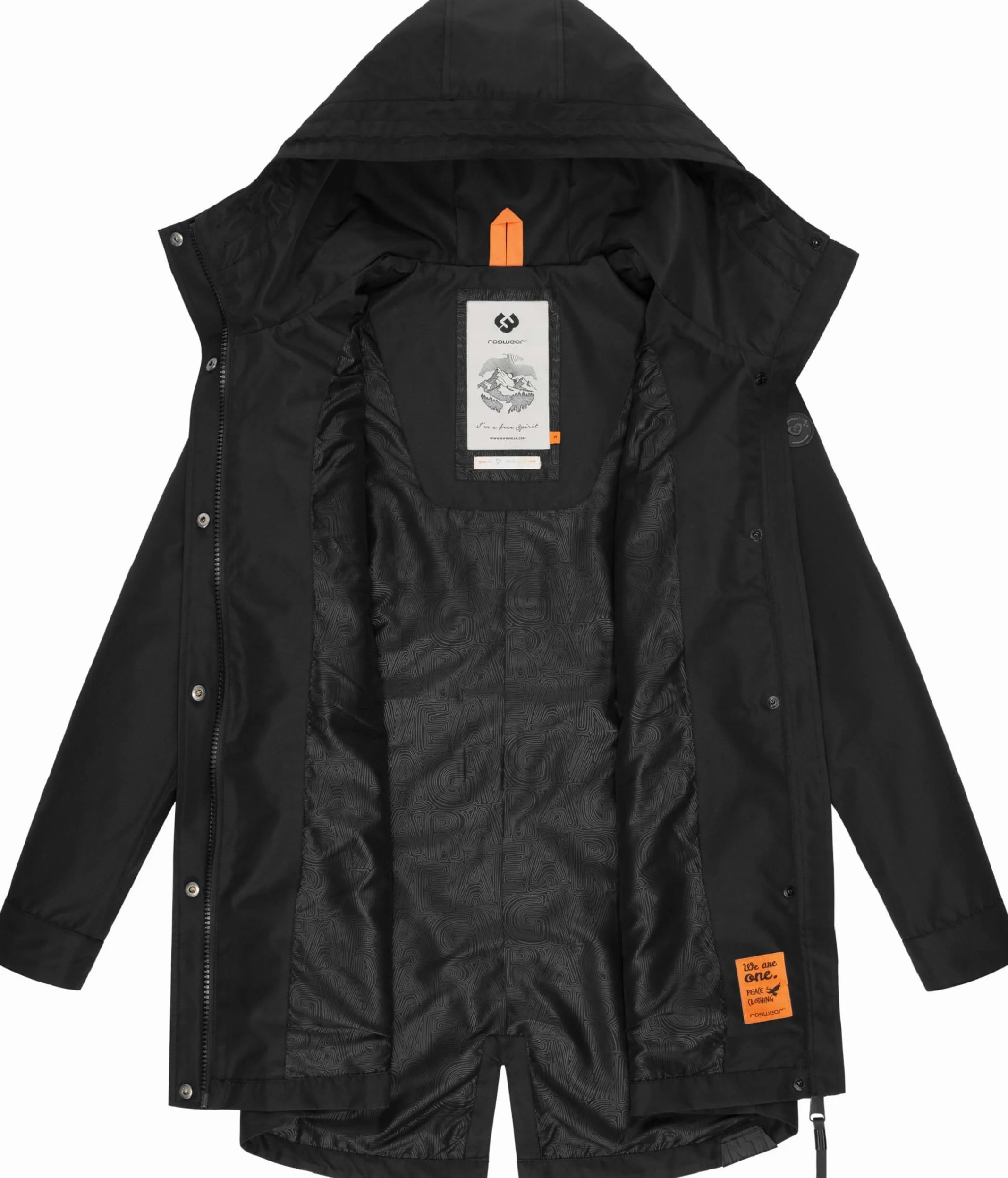 Ragwear Lekka damska parka przejściowa, długi płaszcz przeciwdeszczowy, wodoszczelny (słup wody 11 000 mm), oddychający, z dużym kapturem, Begonia XS-6XL