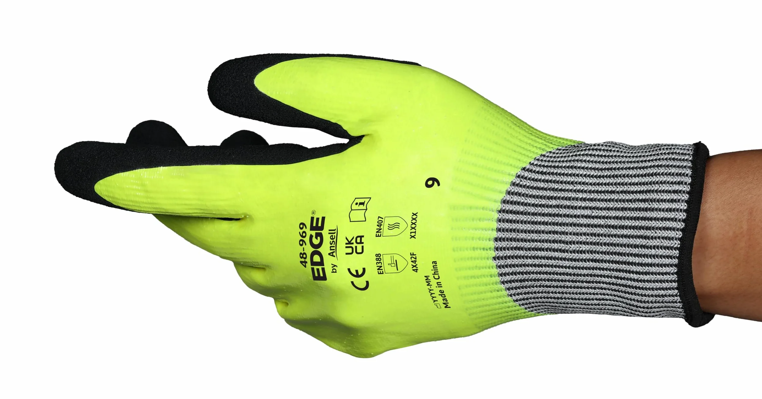 Ansell Edge 48-969 Robocze rękawice do ochrony mechanicznej, Rozmiar 11 (2XL), Żółty (12 Par)