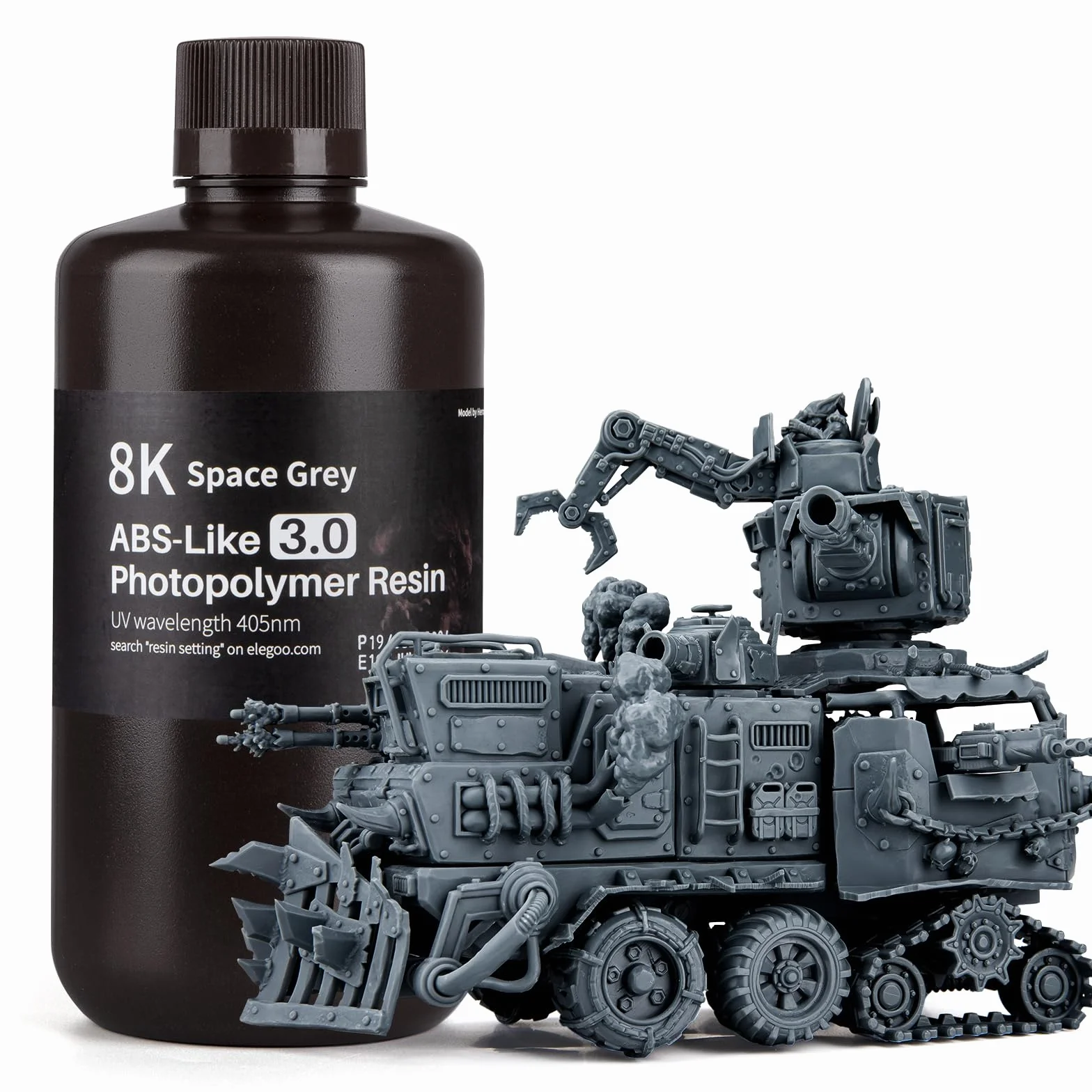 ELEGOO ABS-Like 8K Żywica do Drukarki 3D 3.0, 405nm Żywica Fotopolimerowa do Mars, Saturn MSLA DLP LCD Druk 3D o wytrzymałości i Wytrzymałości, Wysoka precyzja, Niska lepkość, 1000g Szary Kosmos
