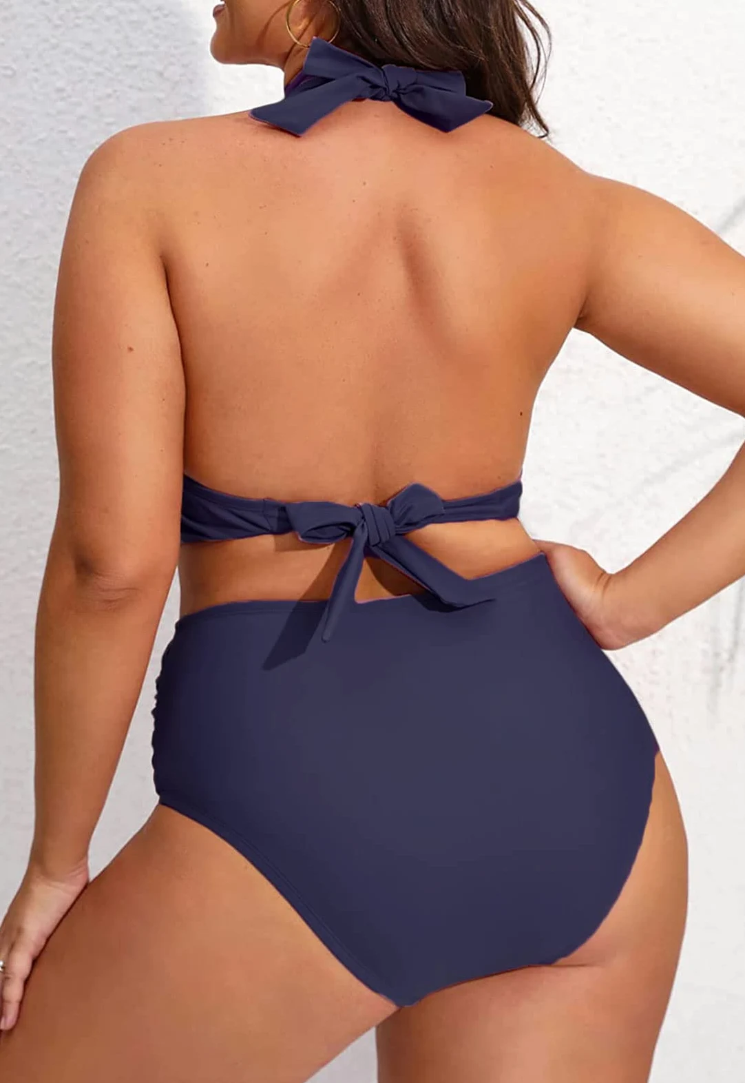 CheChury Damski zestaw bikini w dużych rozmiarach, wiązane na szyi, moda kąpielowa, dekolt w kształcie litery V, wyszczuplające brzuch, dwuczęściowy strój kąpielowy ze sznurowaniem na plecach