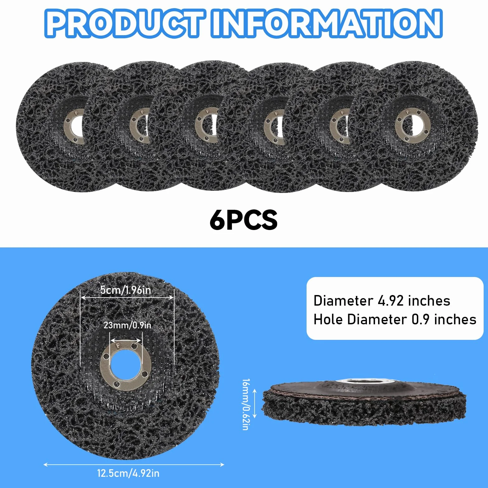6 sztuk krążków CSD 125 mm, czarne tarcze do czyszczenia, tarcze szlifierskie, tarcze z tkaniny nylonowej, do czyszczenia metalu, usuwania farby, utleniania i rdzy