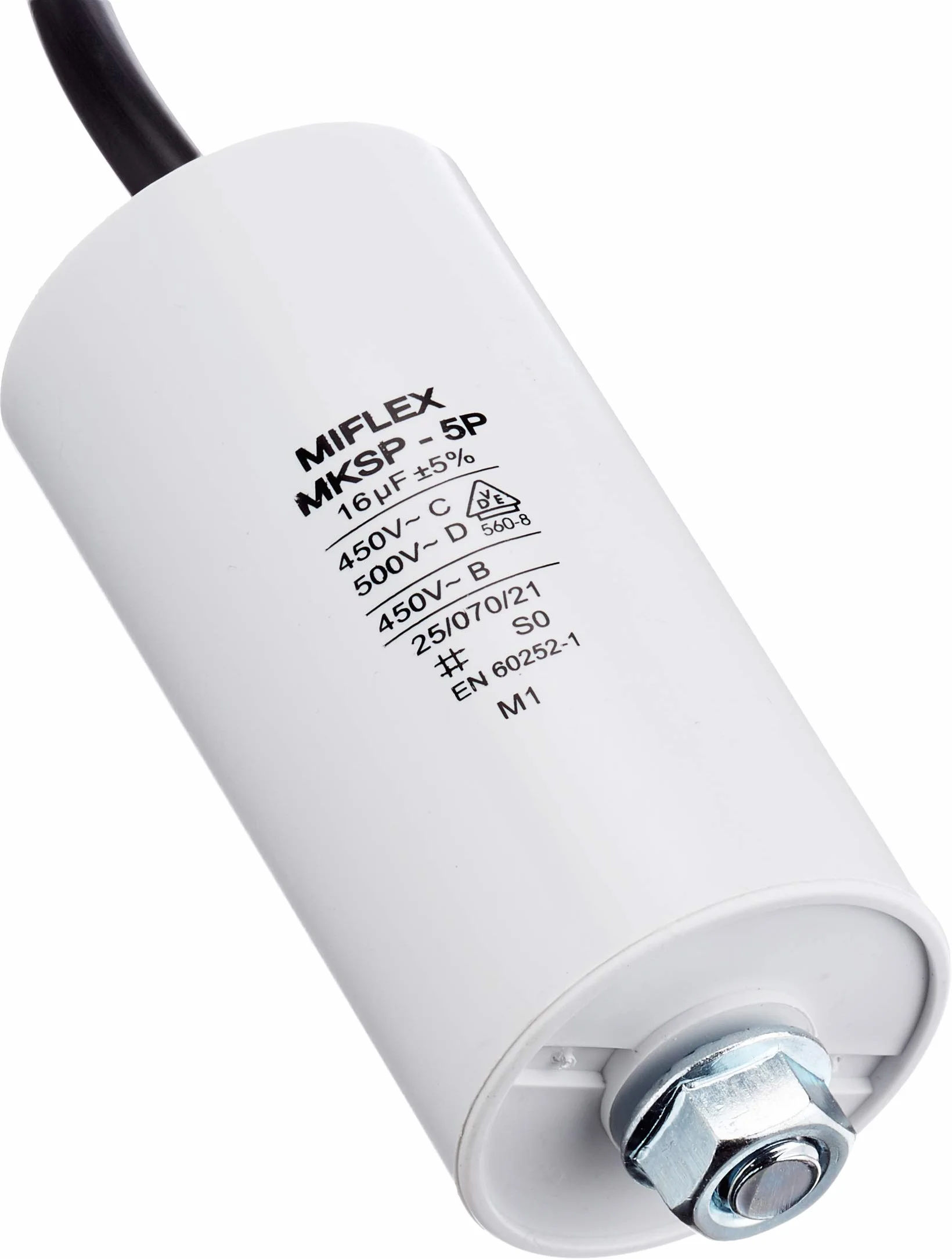 Miflex 312491Kondensator silnika kondensatora rozruchowego 16μF 450V 40x78mm linia; 16uF, szary