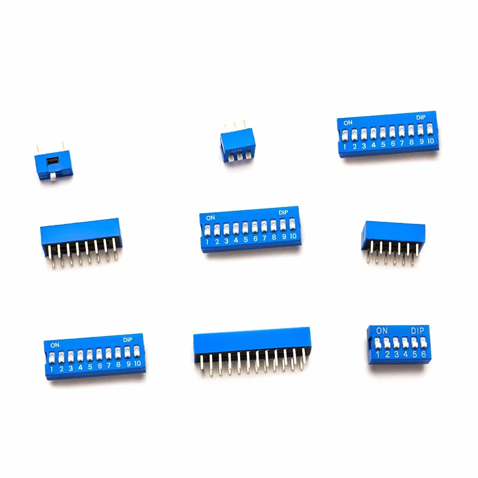 VooGenzek 40 Sztuk 1 2 3 4 6 8 10 12-Pinowy Dwurzędowy Przełącznik Dip, 2.54 mm On Off Slide Type Switch, do Płytek PCB (Niebieski)