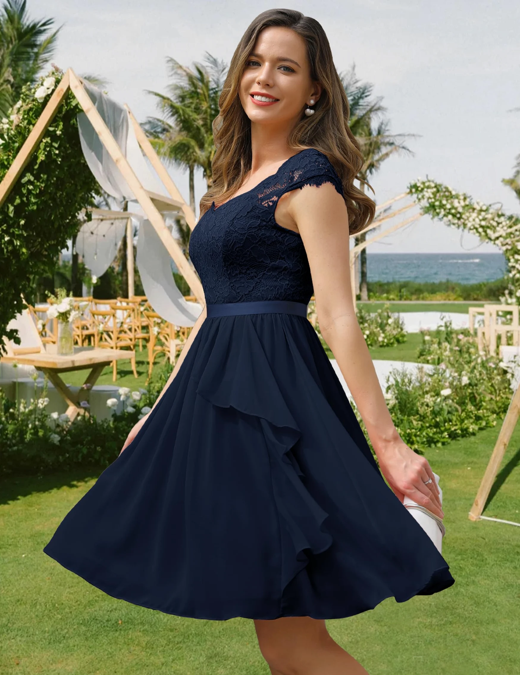 Wedtrend Elegancka sukienka koktajlowa, damska, wieczorowa, na wesele, elegancka, linia A, z falbankami
