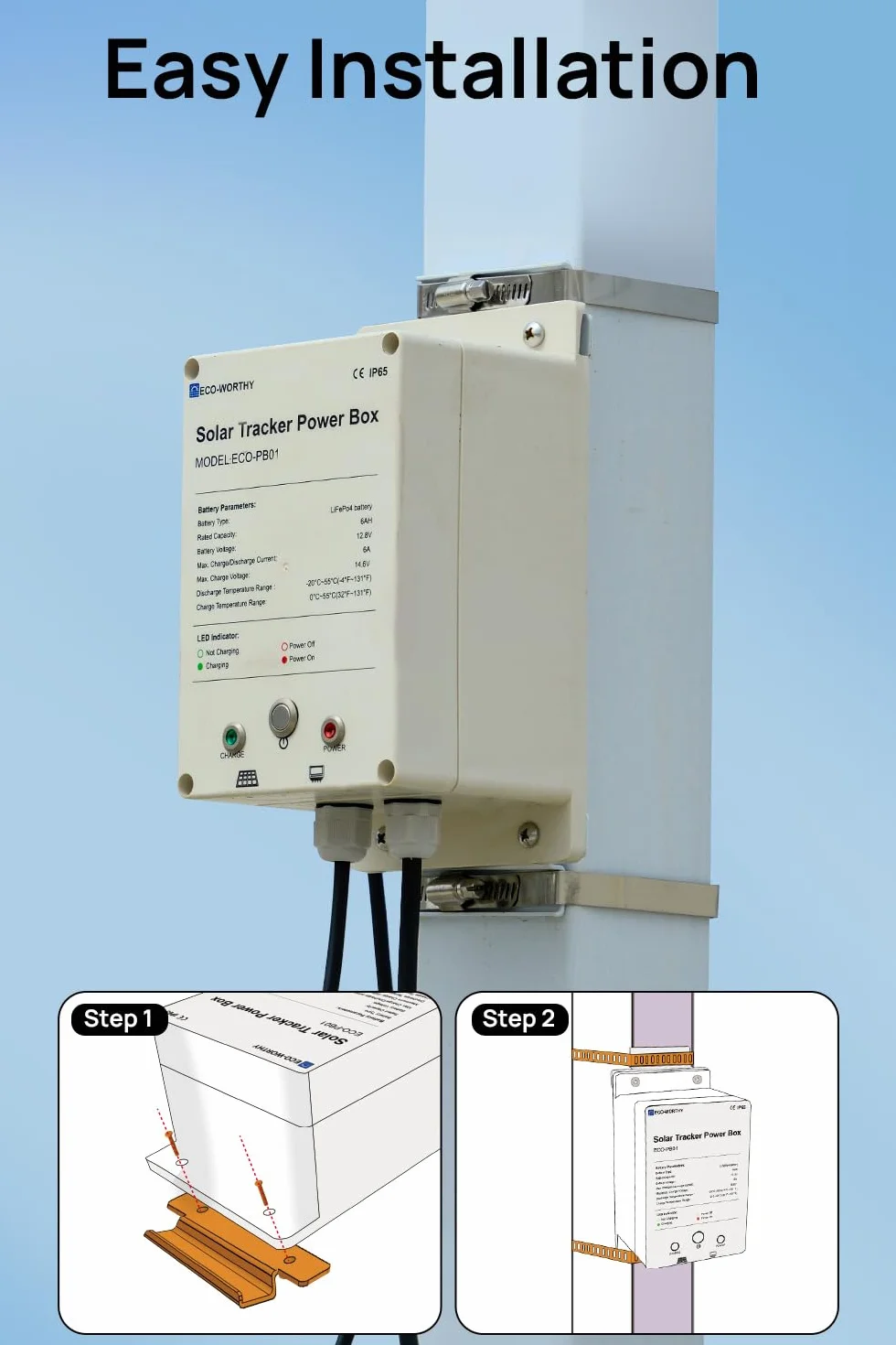 ECO-WORTHY Solar Tracker System IP65 Wodoodporność: monokrystaliczny panel słoneczny 10 W + akumulator LiFePO4 6 AH 12 V z 3000 cyklami i ochroną BMS Plug and Play do ogrodu i