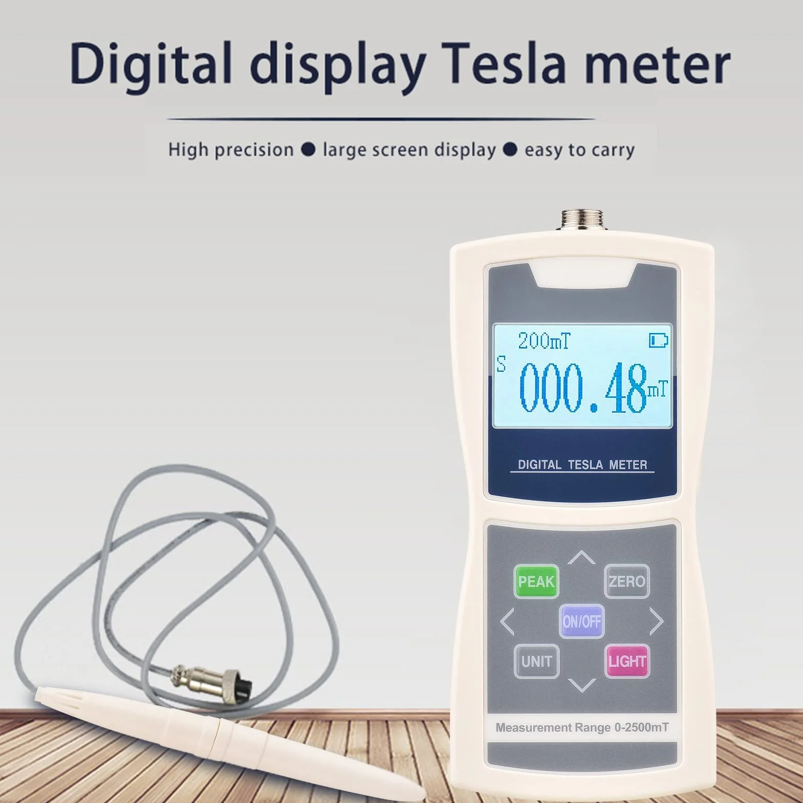 Cyfrowy miernik Tesla Gaussymetr Automatyczny zakres 200mT / 2000 mT Wysokowydajny Tester pola magnetycznego o wysokiej precyzji ze standardową radialną sondą Hall plastikową obudową