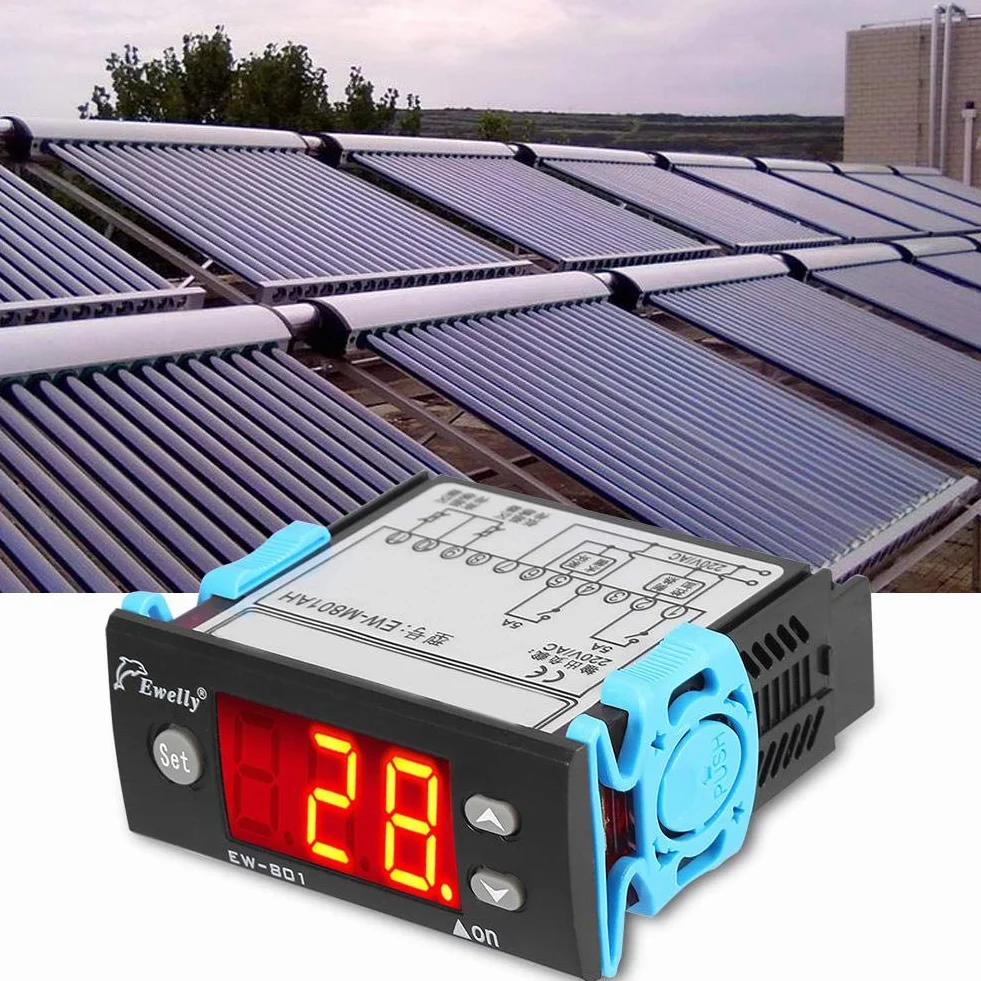 Cyfrowy regulator temperatury, 220 V EW-801AH Automatyczna regulacja temperatury z 2-kanałowym czujnikiem do słonecznego podgrzewacza wody
