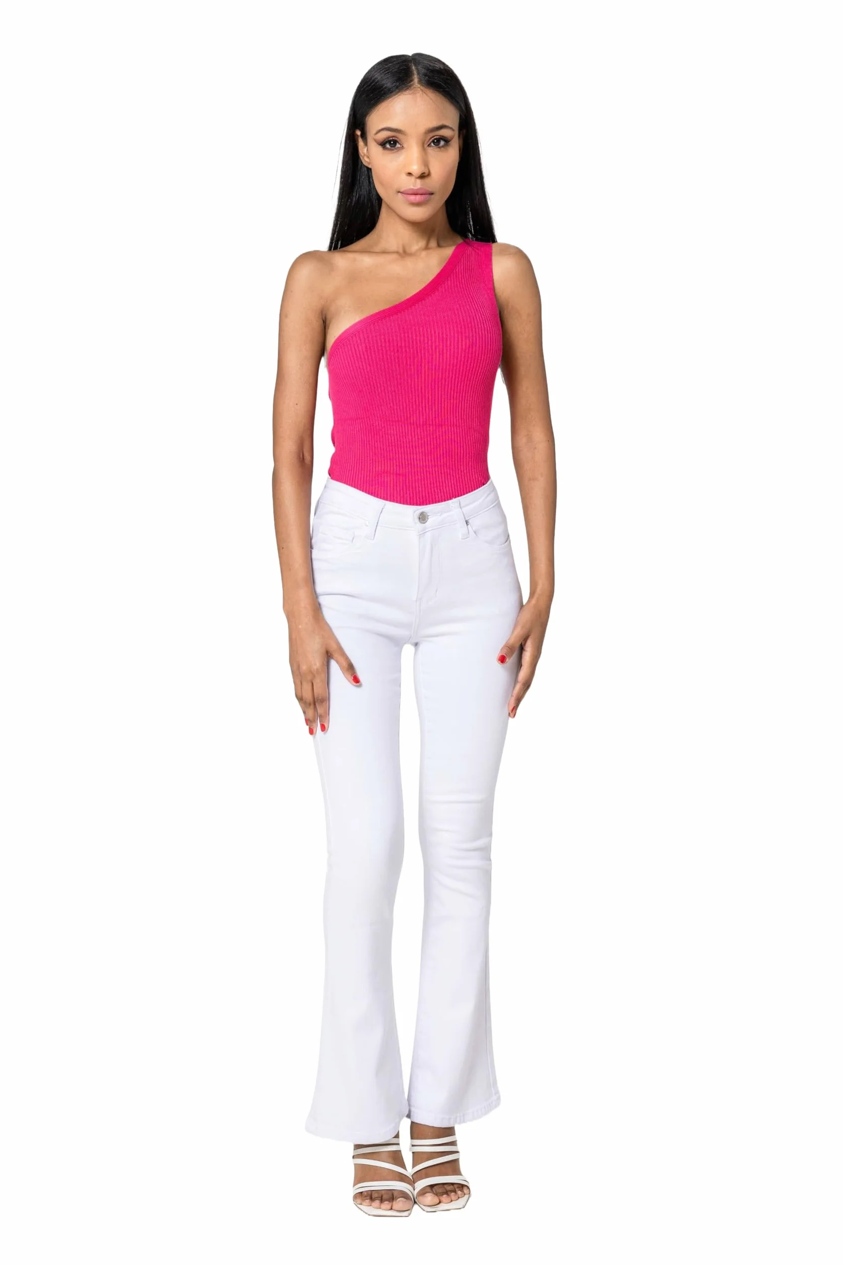 Nina Carter P079 Damskie spodnie jeansowe Flared Bootcut Zip Used Look Rozkloszowane dżinsy