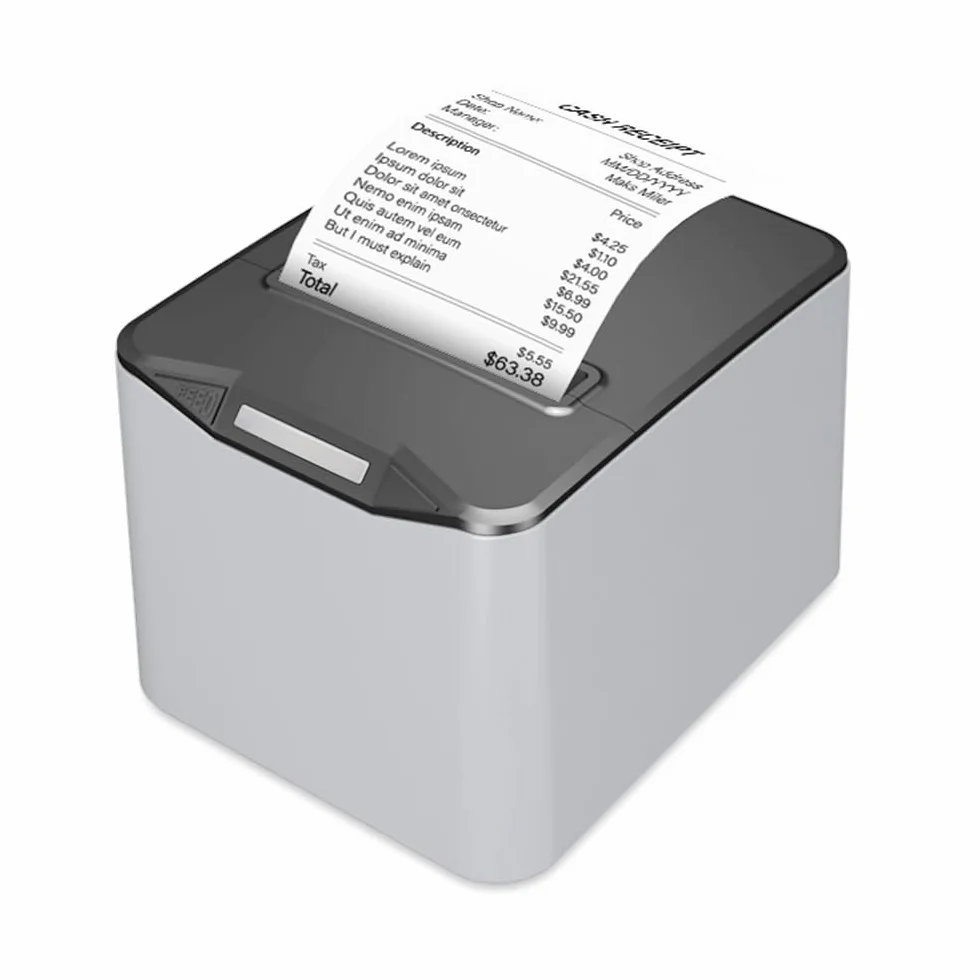 Bisofice Drukarka termiczna do paragonów 80 mm z ESC/POS, drukarka kasowa, obsługuje automatyczne cięcie (220 mm/s, port USB + port szeregowy Ethernet) (POS-8370)