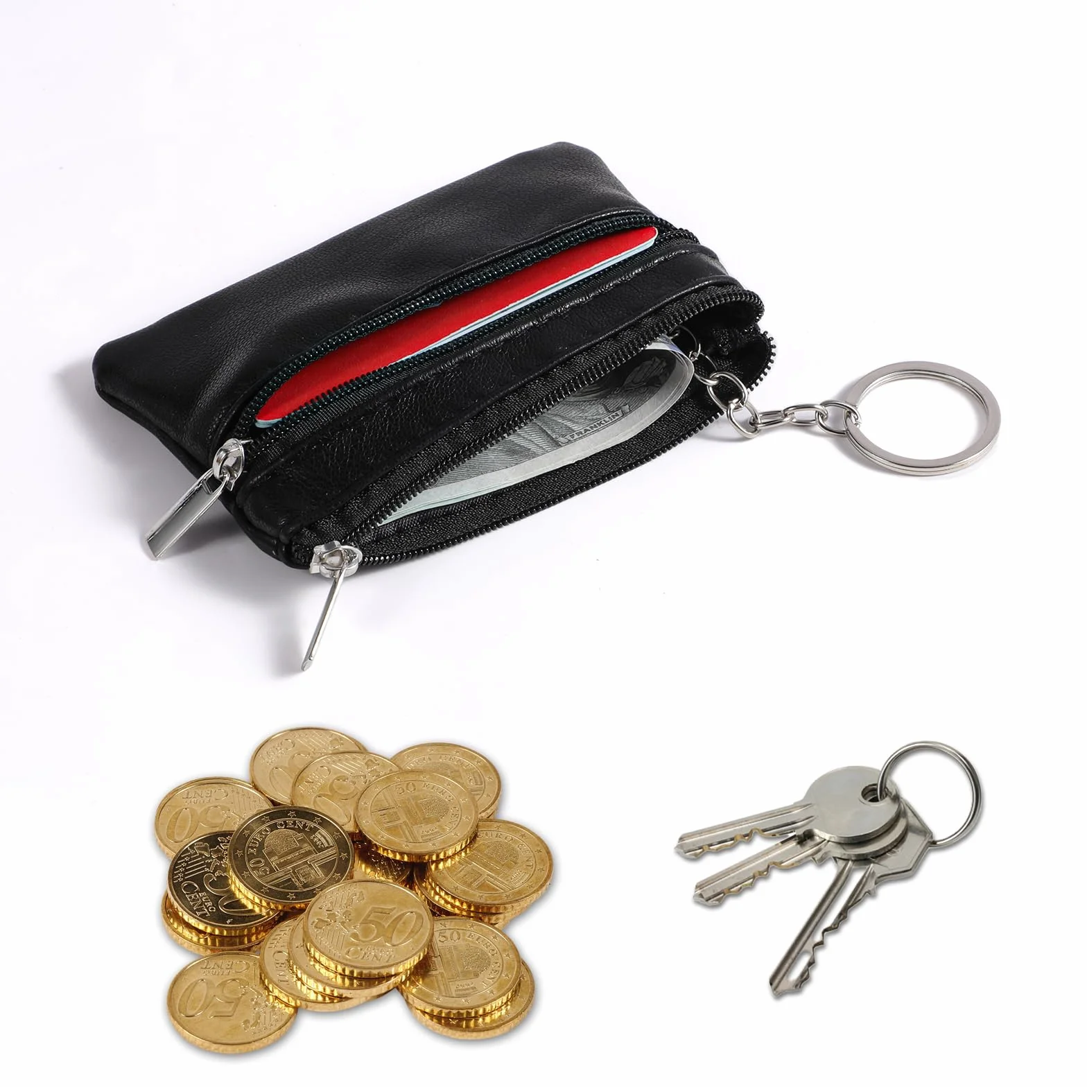2 sztuki etui na klucze ze skóry jagnięcej, 11x8 cm, supermiękki w dotyku, mały portfel na klucze z zamkiem błyskawicznym dla mężczyzn i kobiet