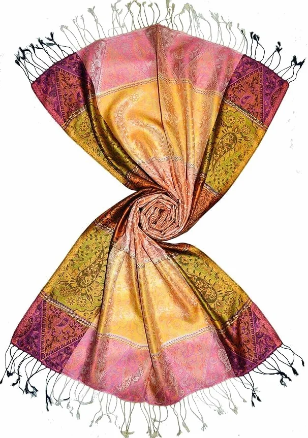 Lorenzo Cana jedwabny szal żakardowy Paisley 70x190 cm żółto-pomarańczowy