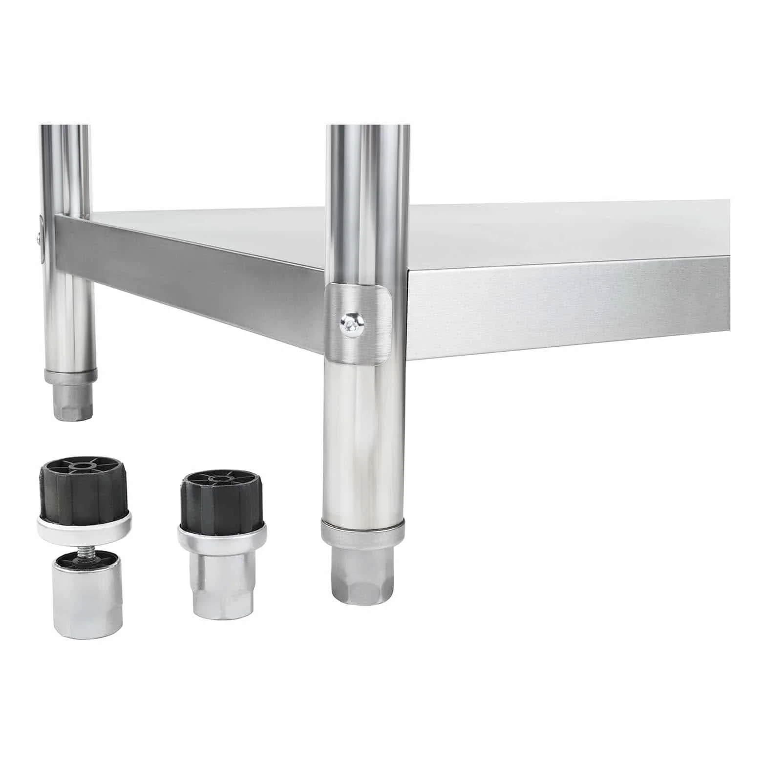 Royal Catering RCAT-100/60-N stół roboczy ze stali nierdzewnej, stół kuchenny, stół ze stali nierdzewnej, 100 x 60 cm, z regulacją wysokości, stół grillowy, meble kuchenne