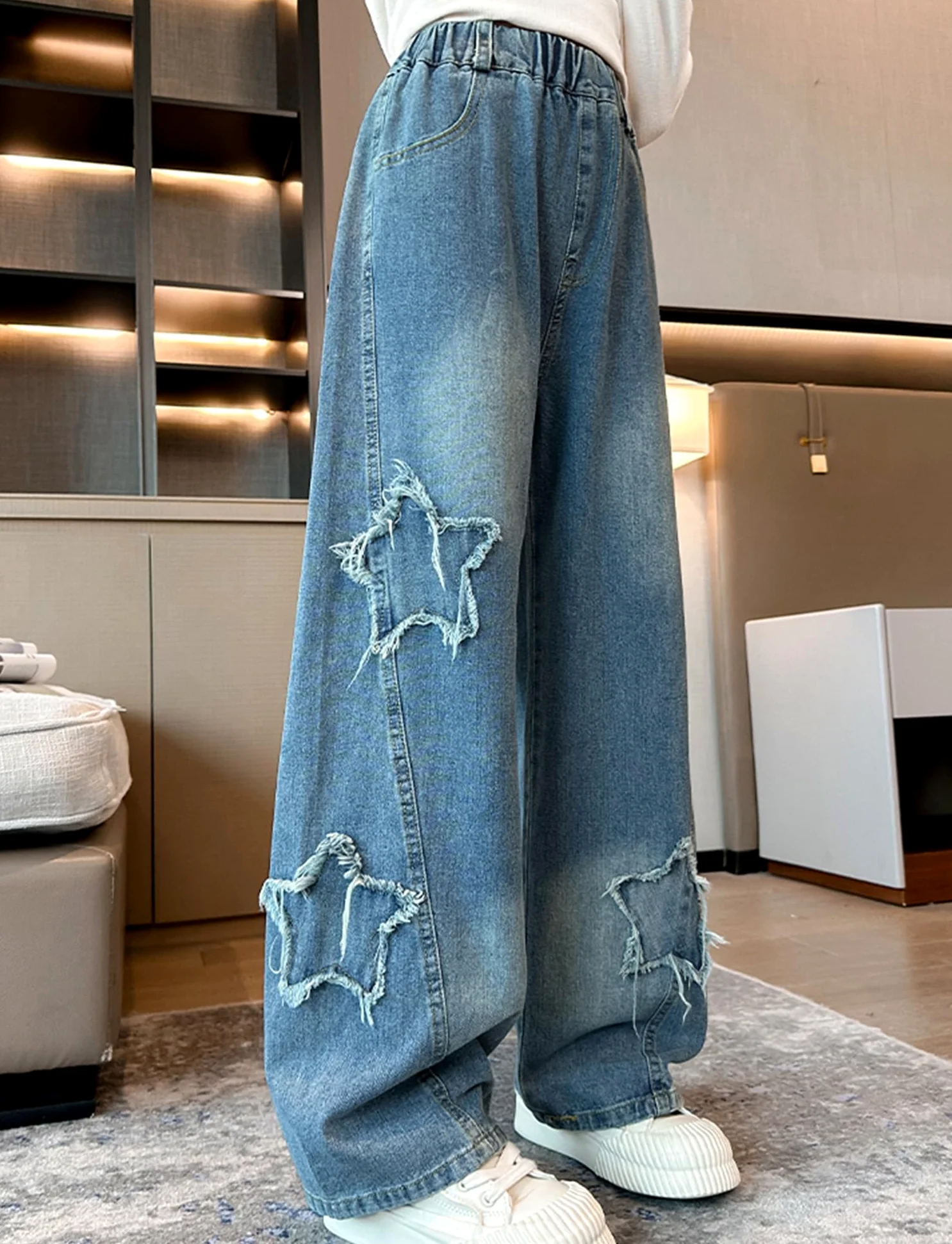 SEAUR Plus Size Girls Jeans Vintage Jeans Baggy Denim Pants Kids Loose Fit Jeans Wide Leg Jeans Y2K Dziewczęce spodnie jeansowe