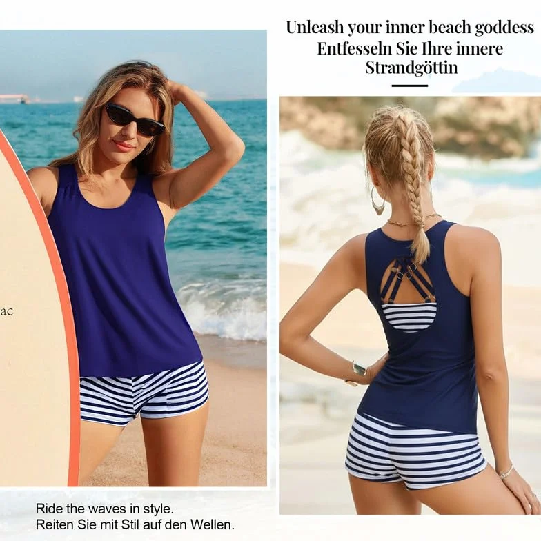 JASAMBAC 3-częściowy strój kąpielowy tankini dla kobiet strój kąpielowy tank top z topem bikini zestaw szortów