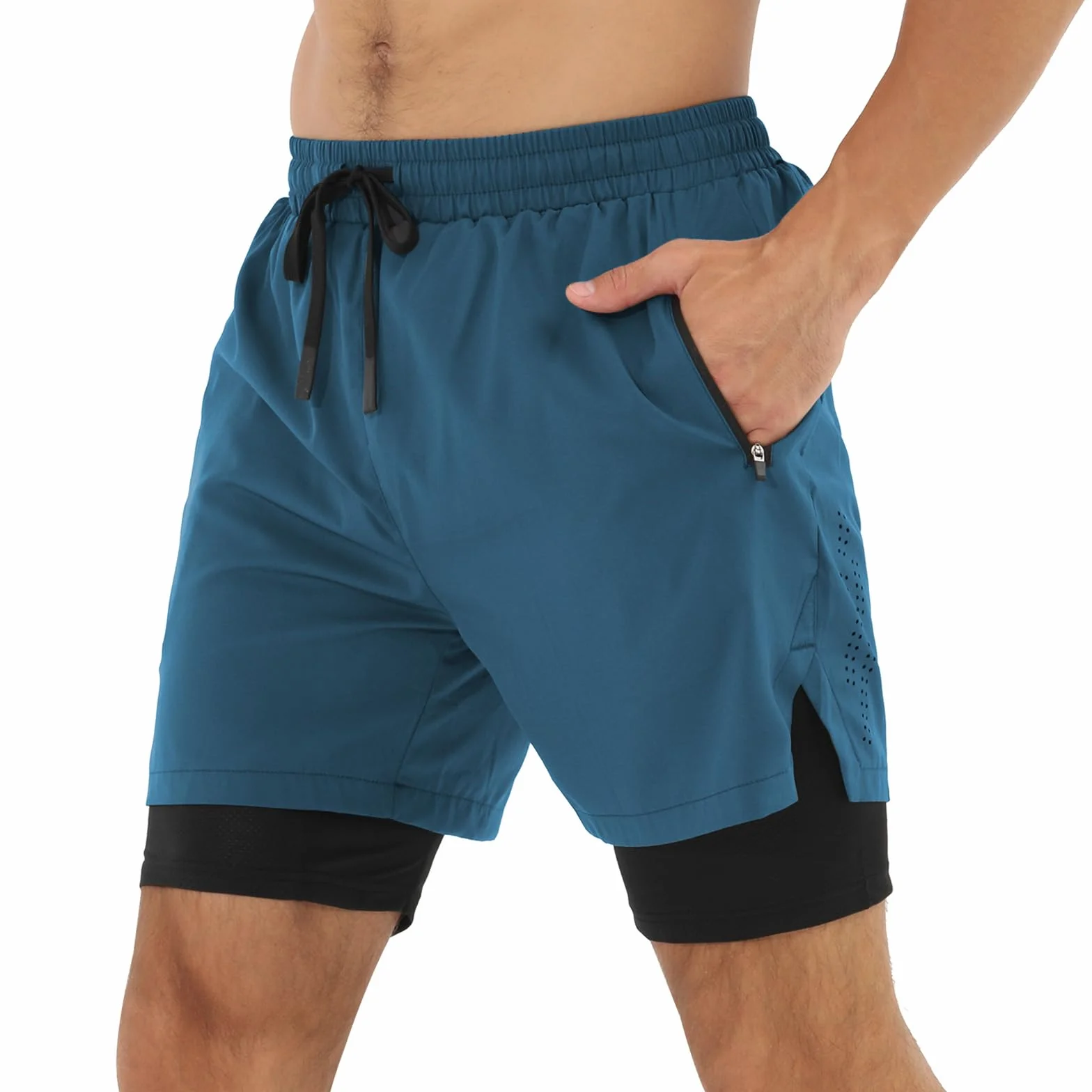 Spodnie Cortos Hombre Deporte Pantalon Cortos 2 w 1 Secado Rápido para Running Fitness Gym