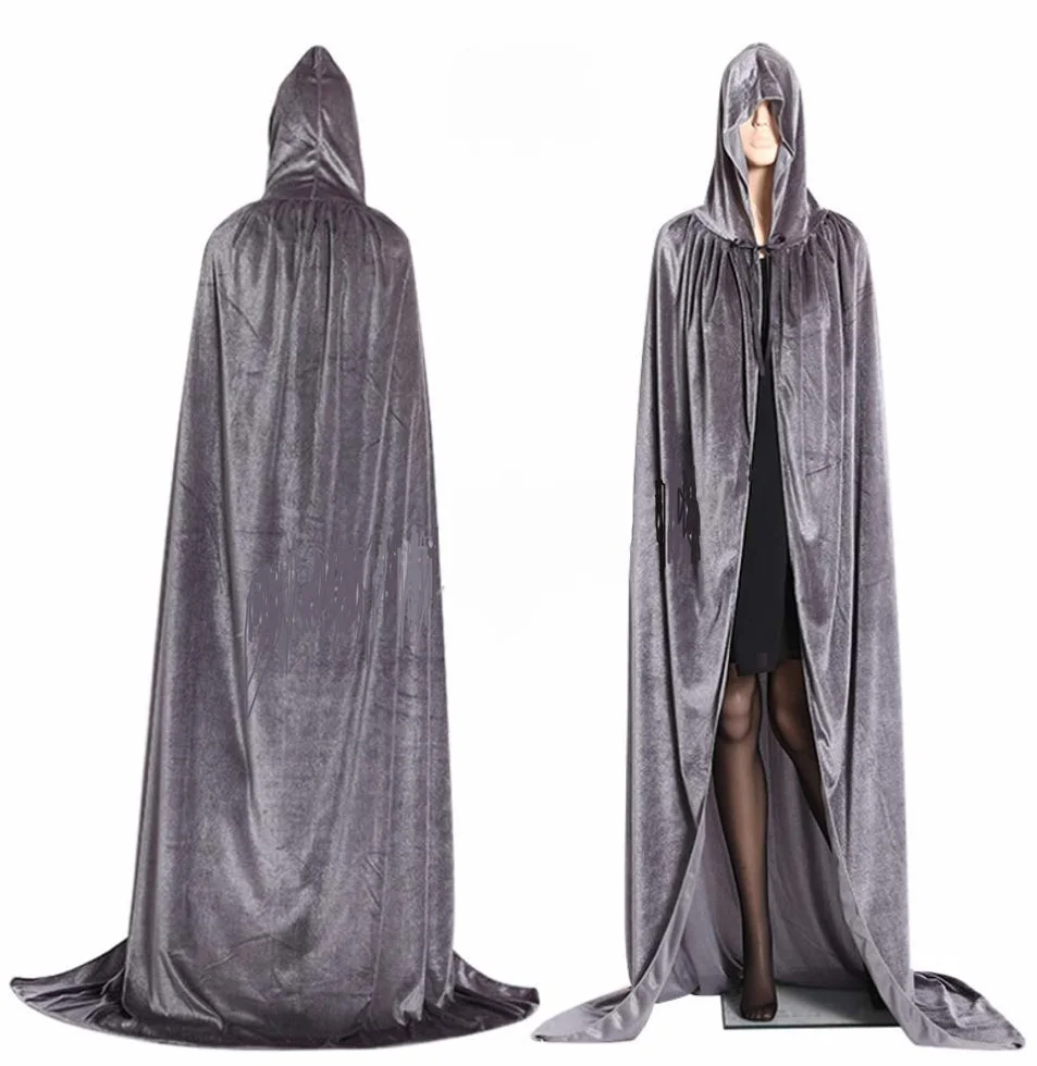 szary płaszcz z kapturem długa peleryna z kapturem szata na kostium na halloween Party czarownica diabeł wampir Cosplay przebranie