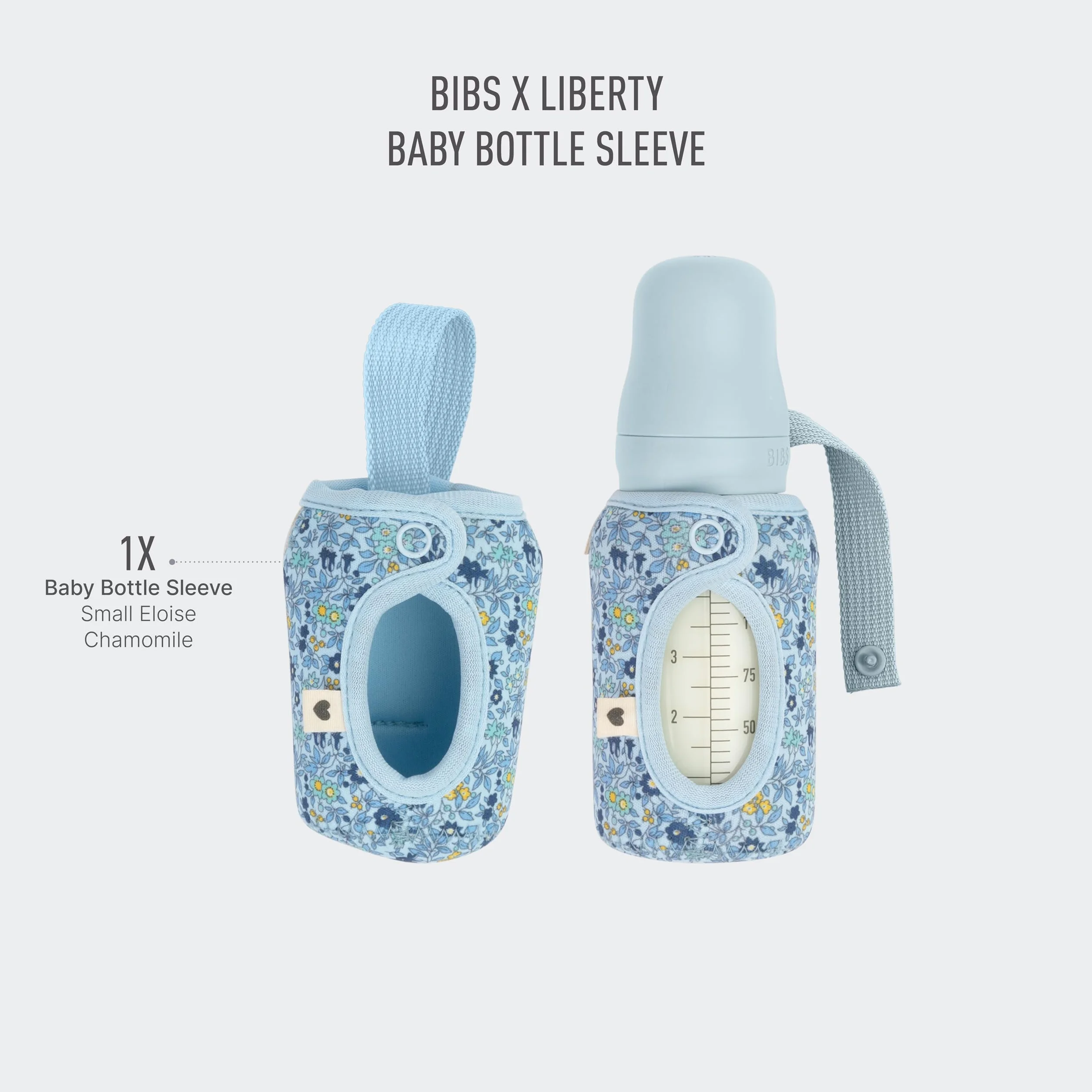 BIBS x LIBERTY Pokrowiec na butelkę dla niemowląt 110ml - Neoprenowa osłona ochronna na butelki BIBS - Wzór Liberty, Small, Charmomile Lawn Baby Blue