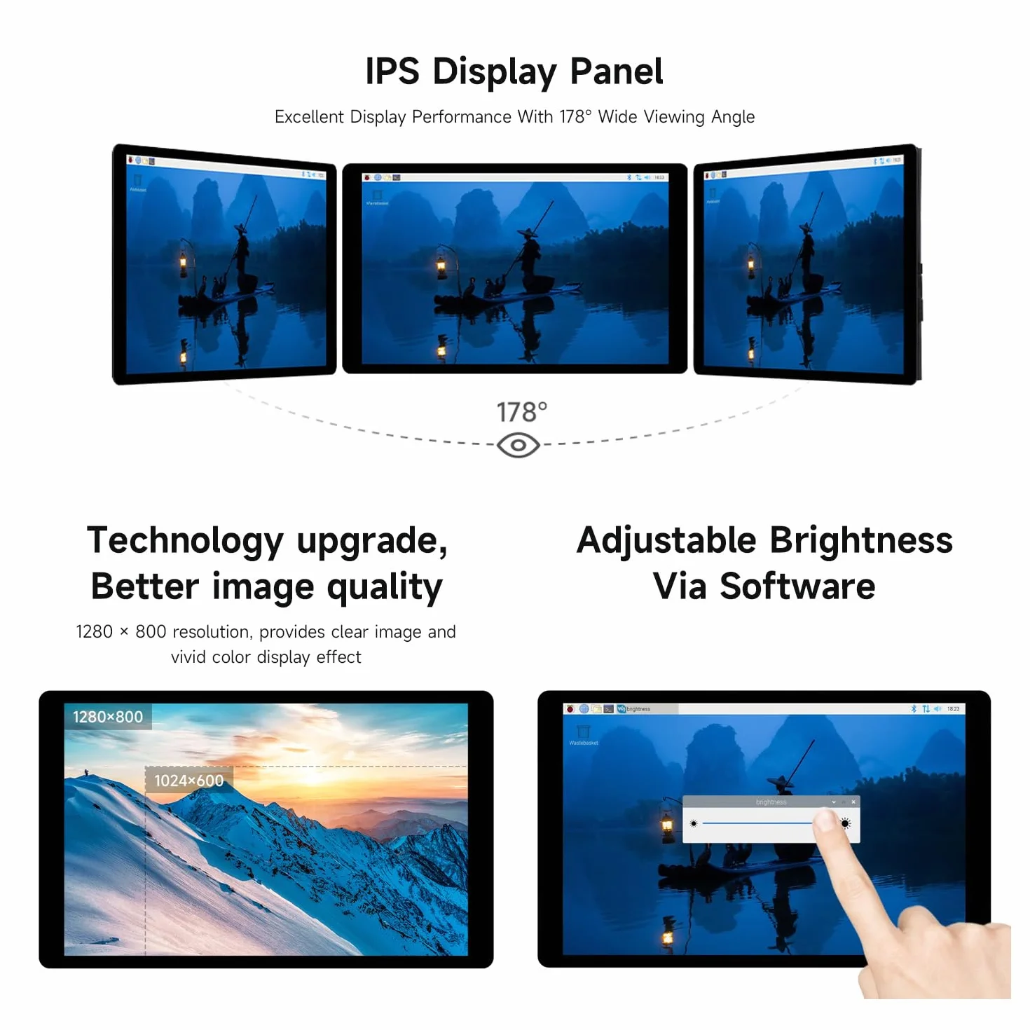 Waveshare 7inch DSI Capacitive Touch Display 2 for Raspberry Pi 5/4B/CM4 IO Board, 1280 x 800, 10-Point Touch, Higher Color Gamut, IPS, Optical Bonding Toughened Glass Panel, DSI Interface