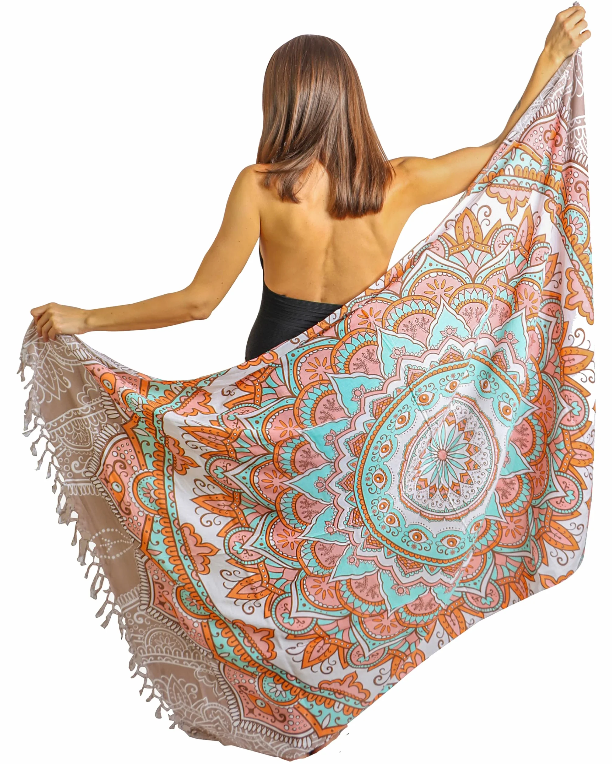Mandala Life ART Niebieski damski sarong pareo z frędzlami, wysokiej jakości rayon/bawełna, duży ręcznik plażowy, chusta do przewijania, spódnica plażowa, gobelin, chusta do przewijania, chusta na