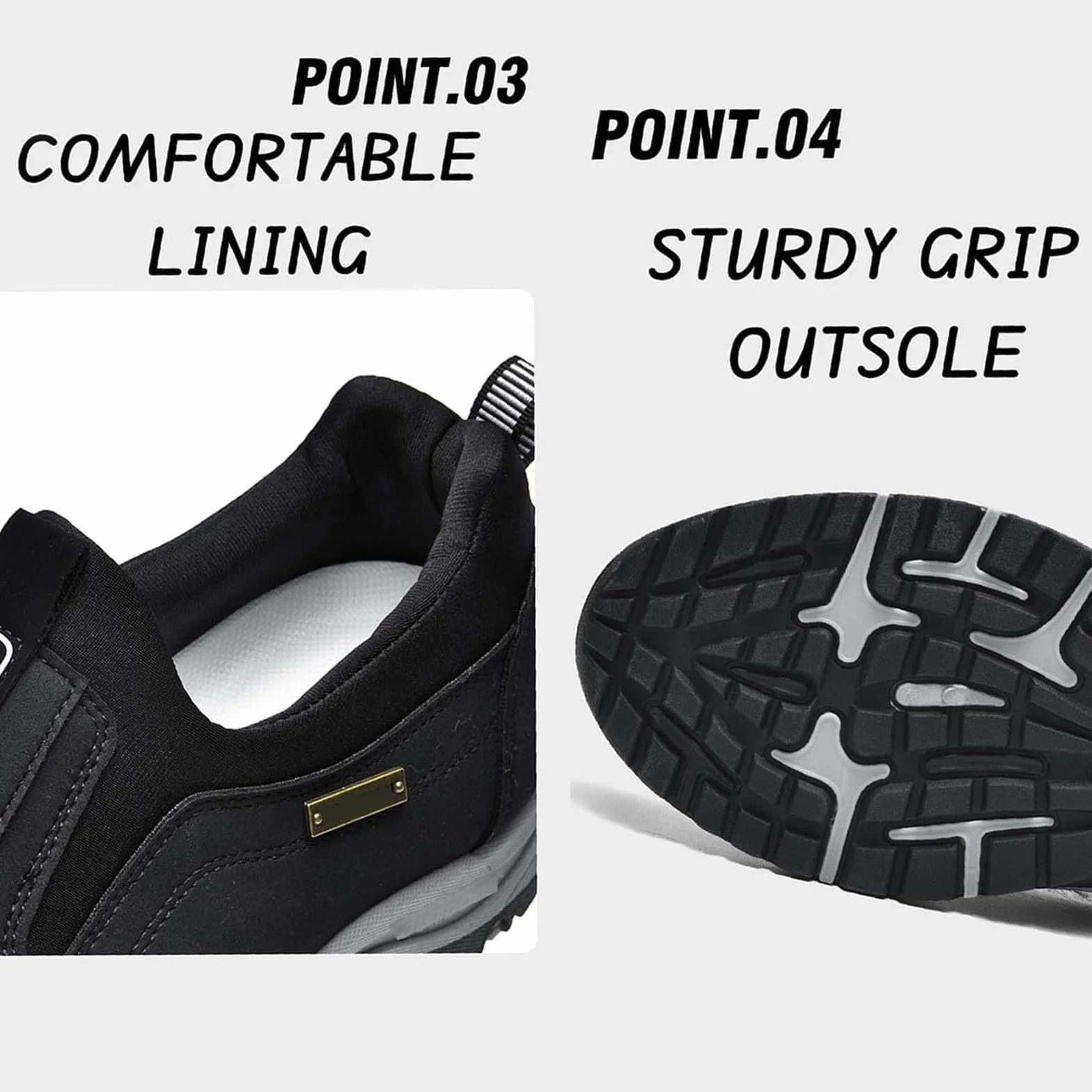 Daladder Męskie ortopedyczne buty do chodzenia wodoodporne turystyczne Slip on Black 49