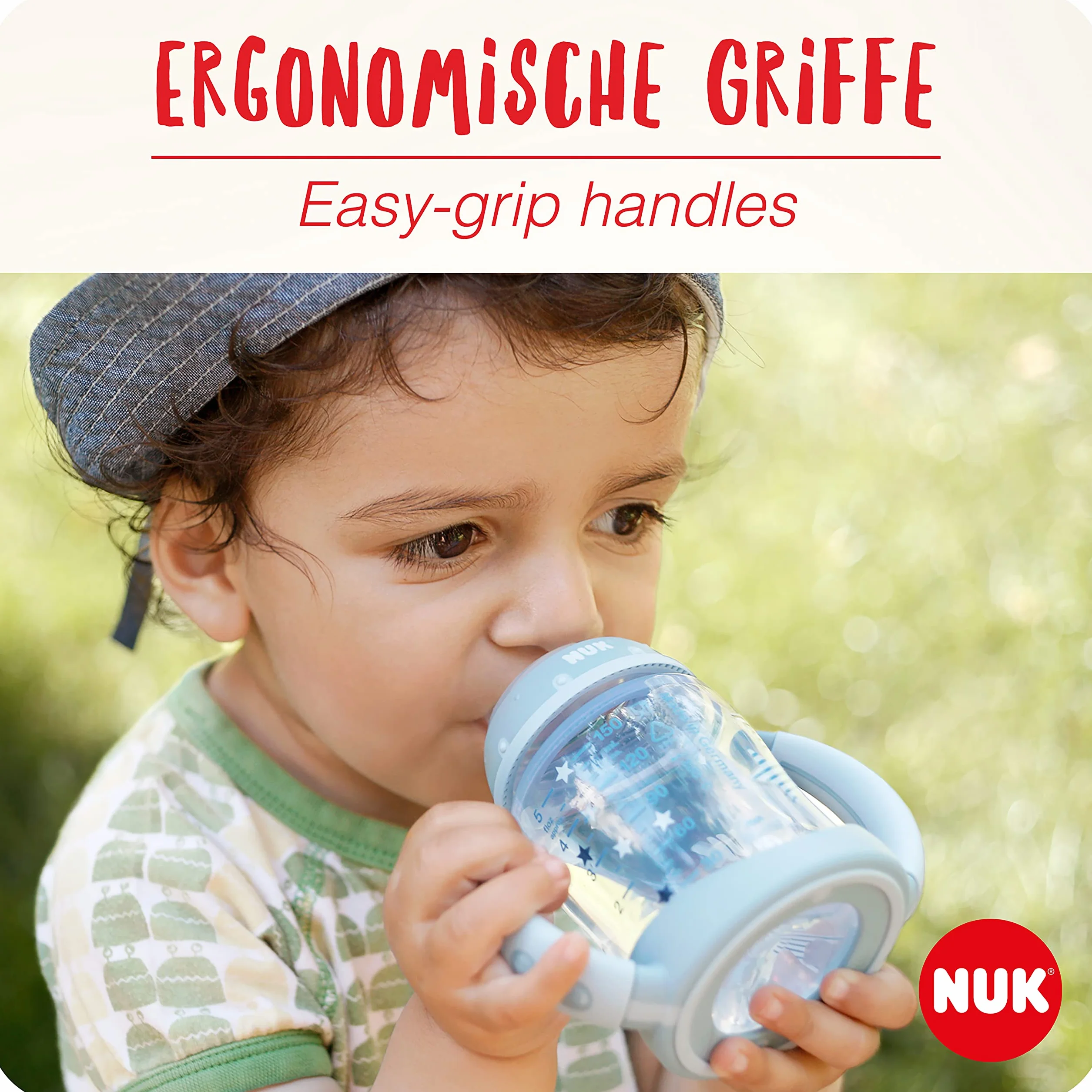 Kubek niekapek NUK First Choice Learner Cup | 6-18 miesięcy | Wskaźnik kontroli temperatury | Nieprzeciekający silikonowy dzióbek | Odpowietrznik antykolkowy | Bez BPA | 150 ml | Winnie (niebieski)